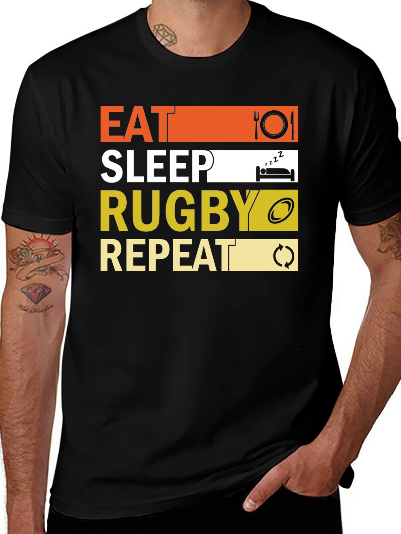 Variant 26 of Eat Sleep Rugby Repeat Graphic Tee