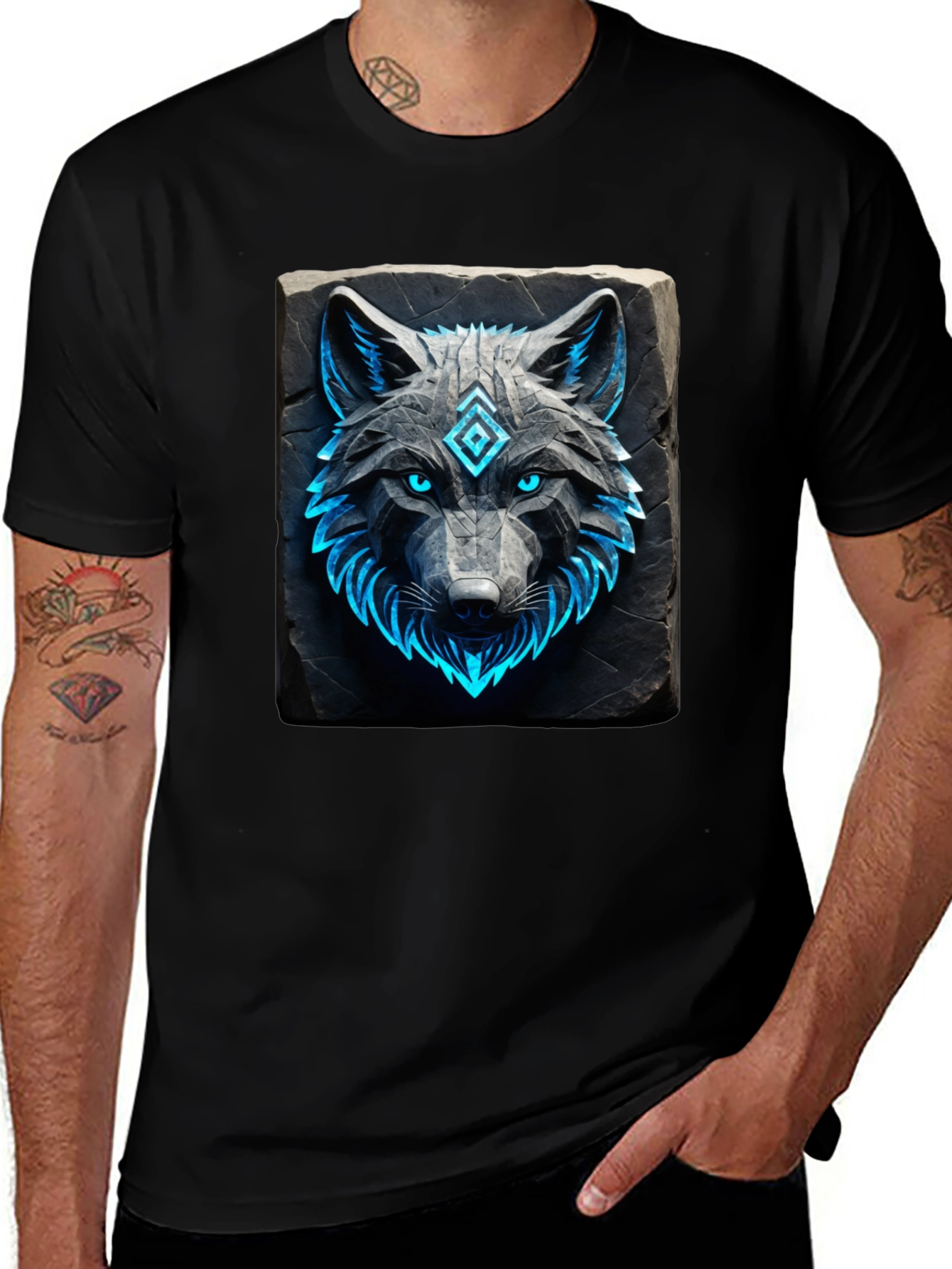 Variant 9 of Neon Wolf Graphic Black T-Shirt