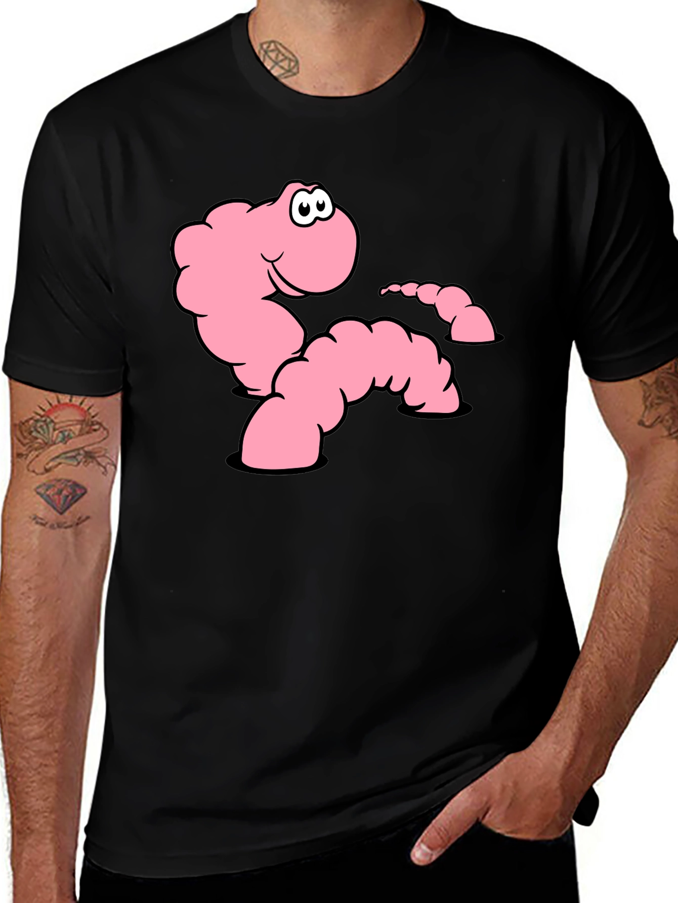 Variant 30 of Cartoon Worm Graphic Black T-Shirt