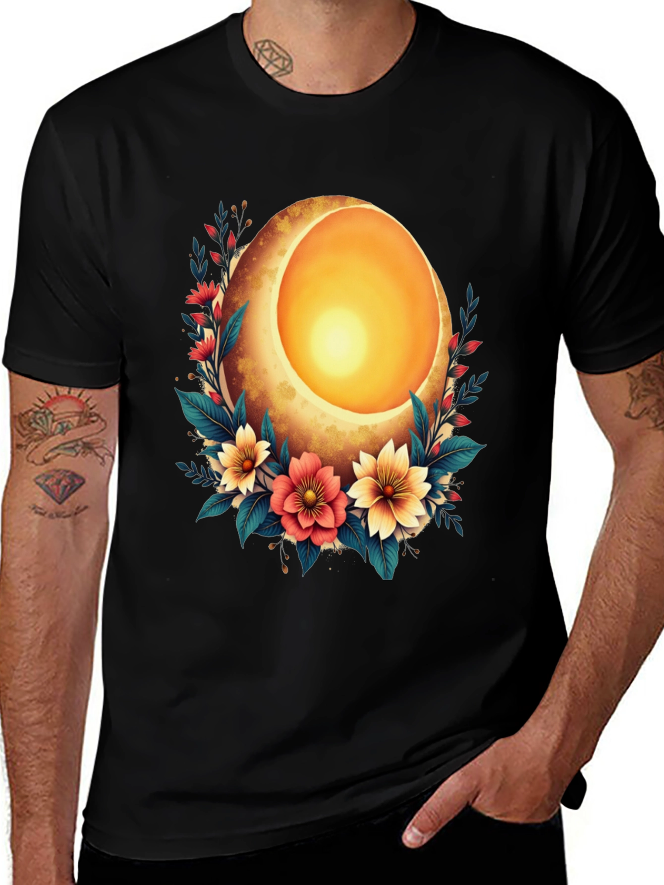 Variant 30 of Floral Sun Egg Graphic Black T-Shirt