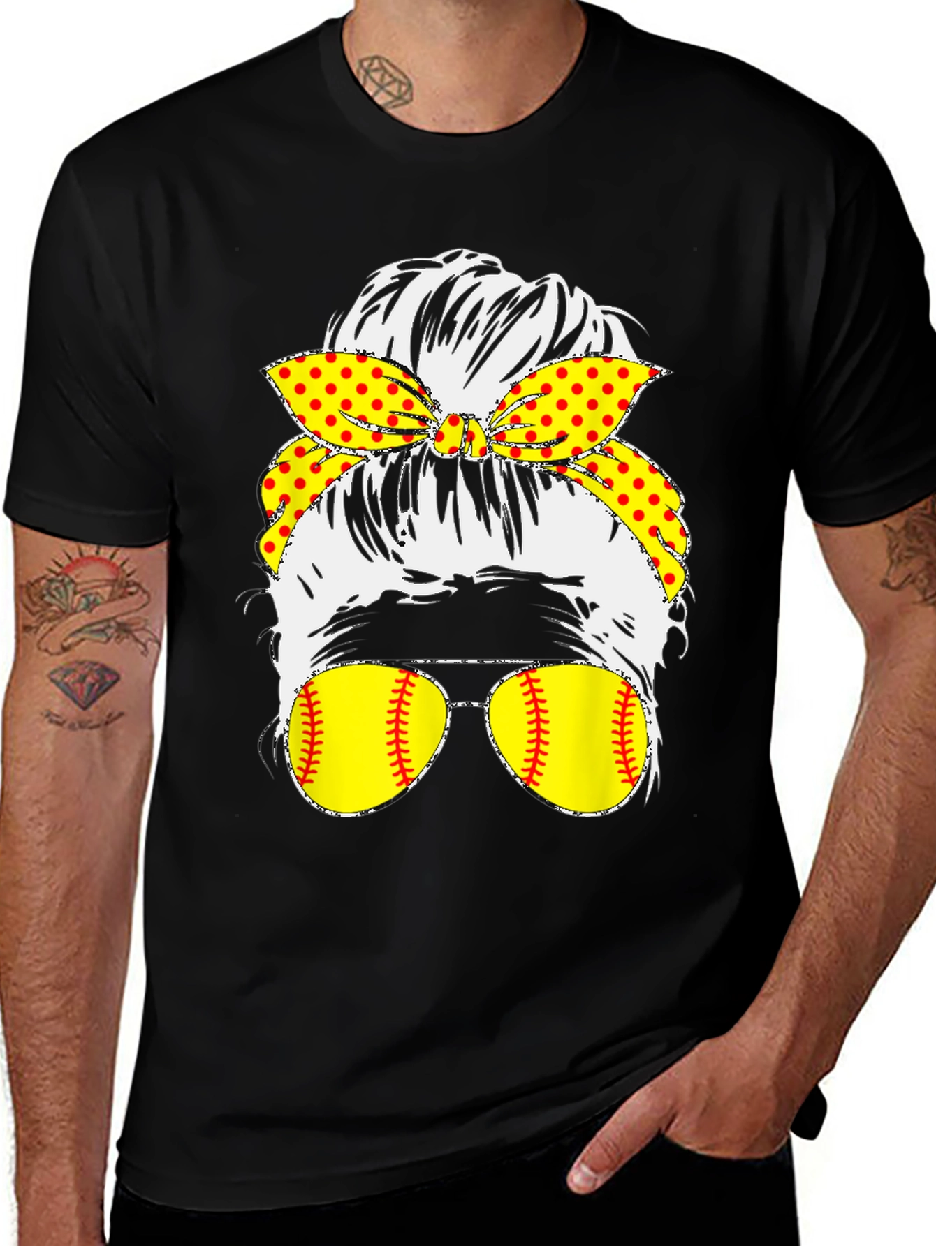 Variant 28 of Softball Messy Bun T-Shirt