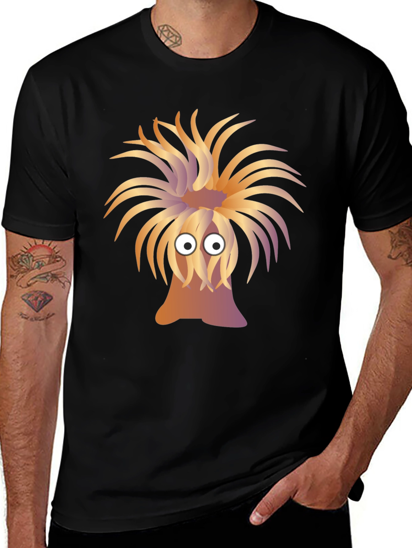 Variant 17 of Funny Anemone Graphic Tee - Black Cotton T-Shirt