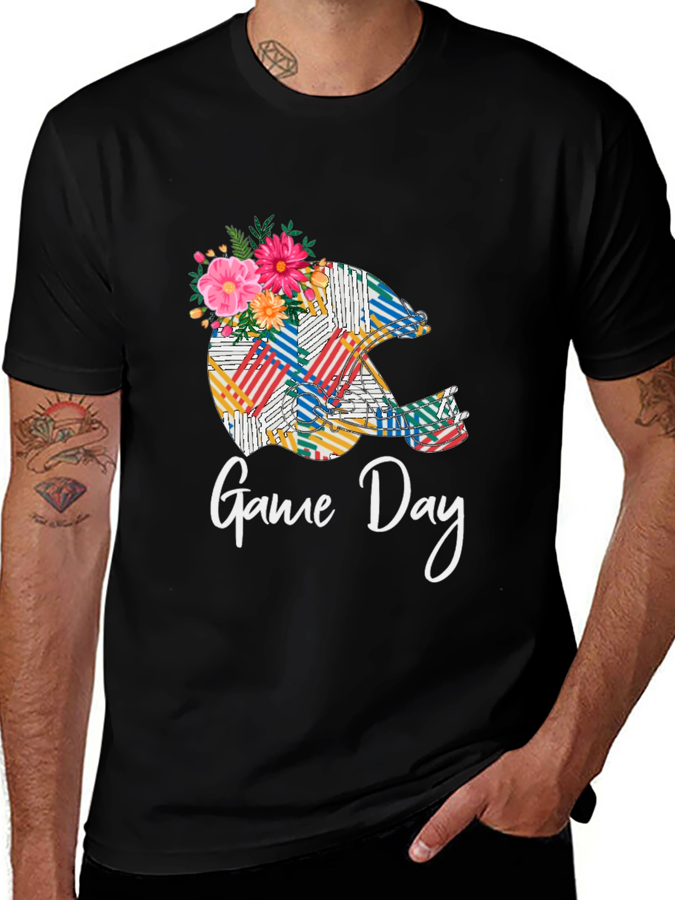 Variant 28 of Game Day Helmet Floral Black T-Shirt