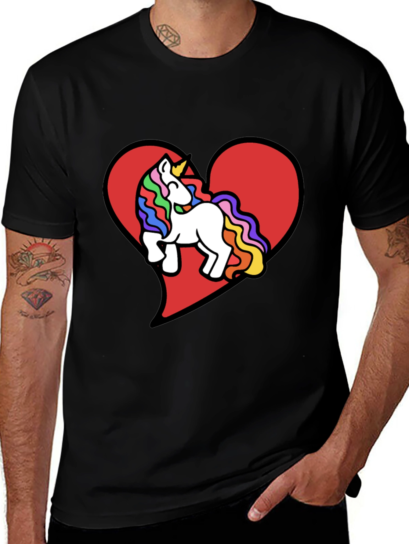 Variant 8 of Unicorn Heart Graphic Tee - Black Cotton T-Shirt