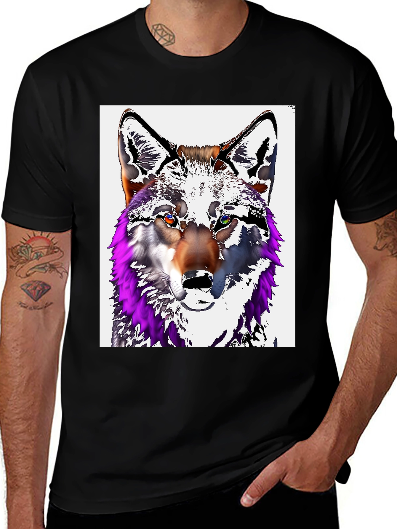 Variant 4 of Wolf Graphic Tee - Men's Black Cotton T-Shirt