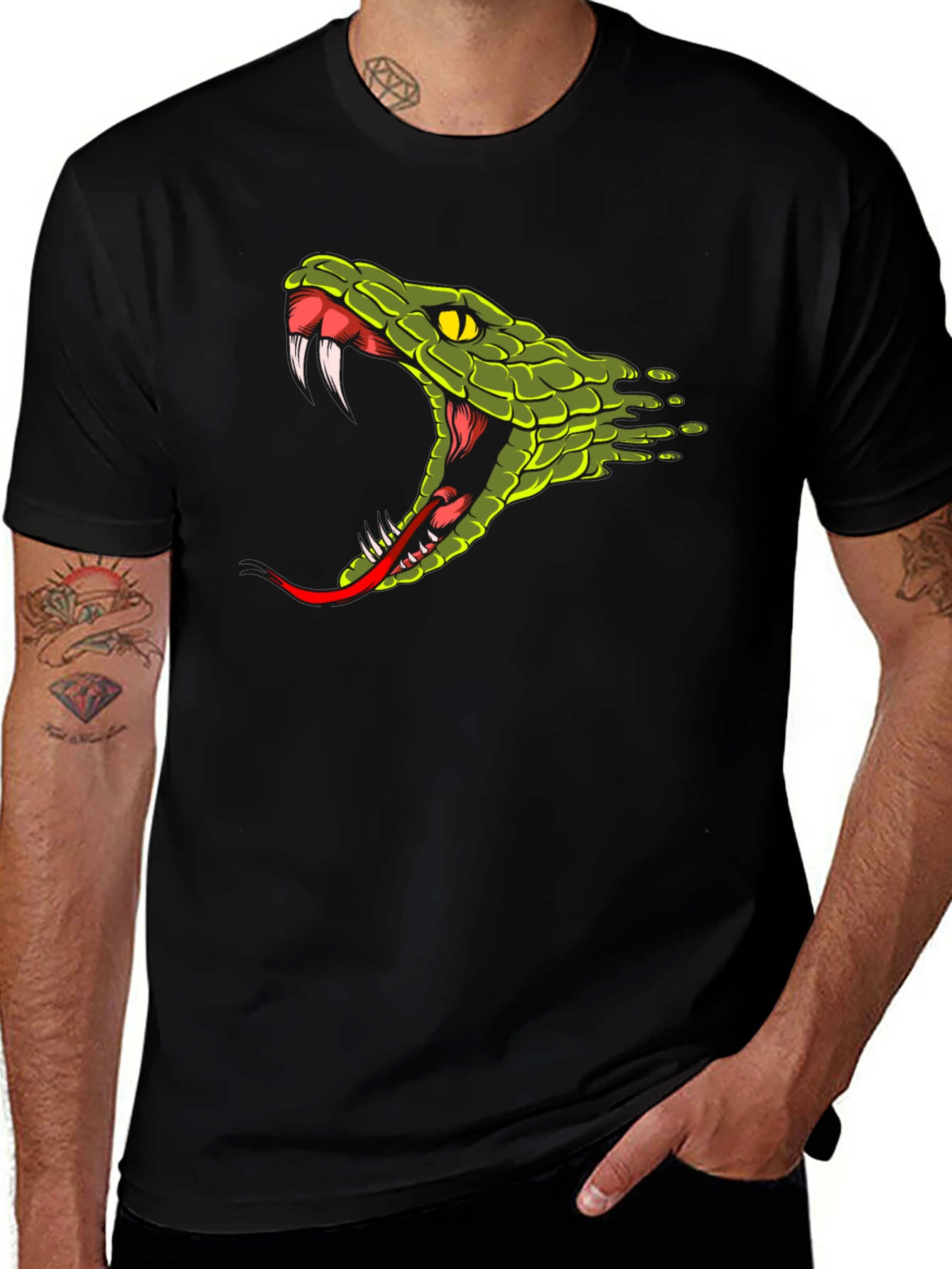Variant 27 of Snake Bite Graphic Black T-Shirt