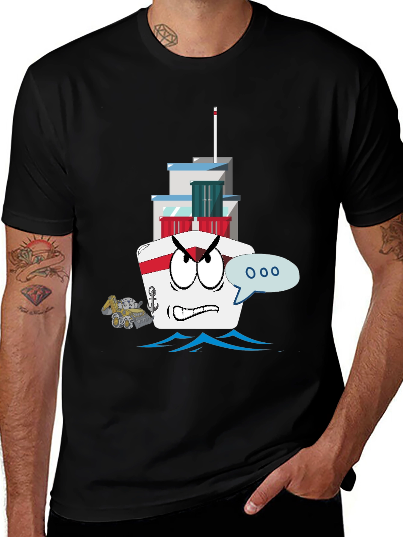 Variant 25 of Angry Cartoon Boat Graphic Tee - Novelty Design