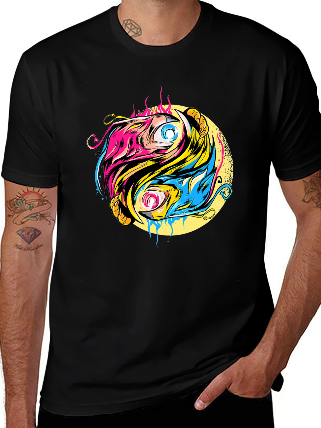 Variant 11 of Yin Yang Eye Graphic Black T-Shirt