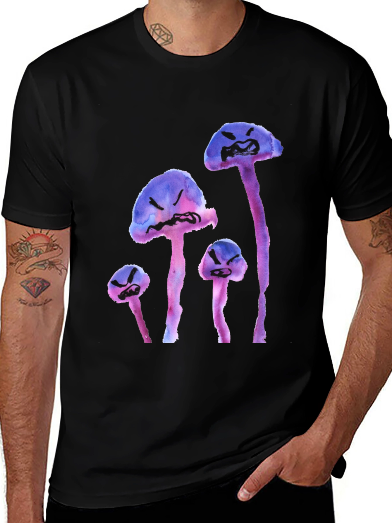 Variant 25 of Men's Black T-Shirt with Mushroom Graphic