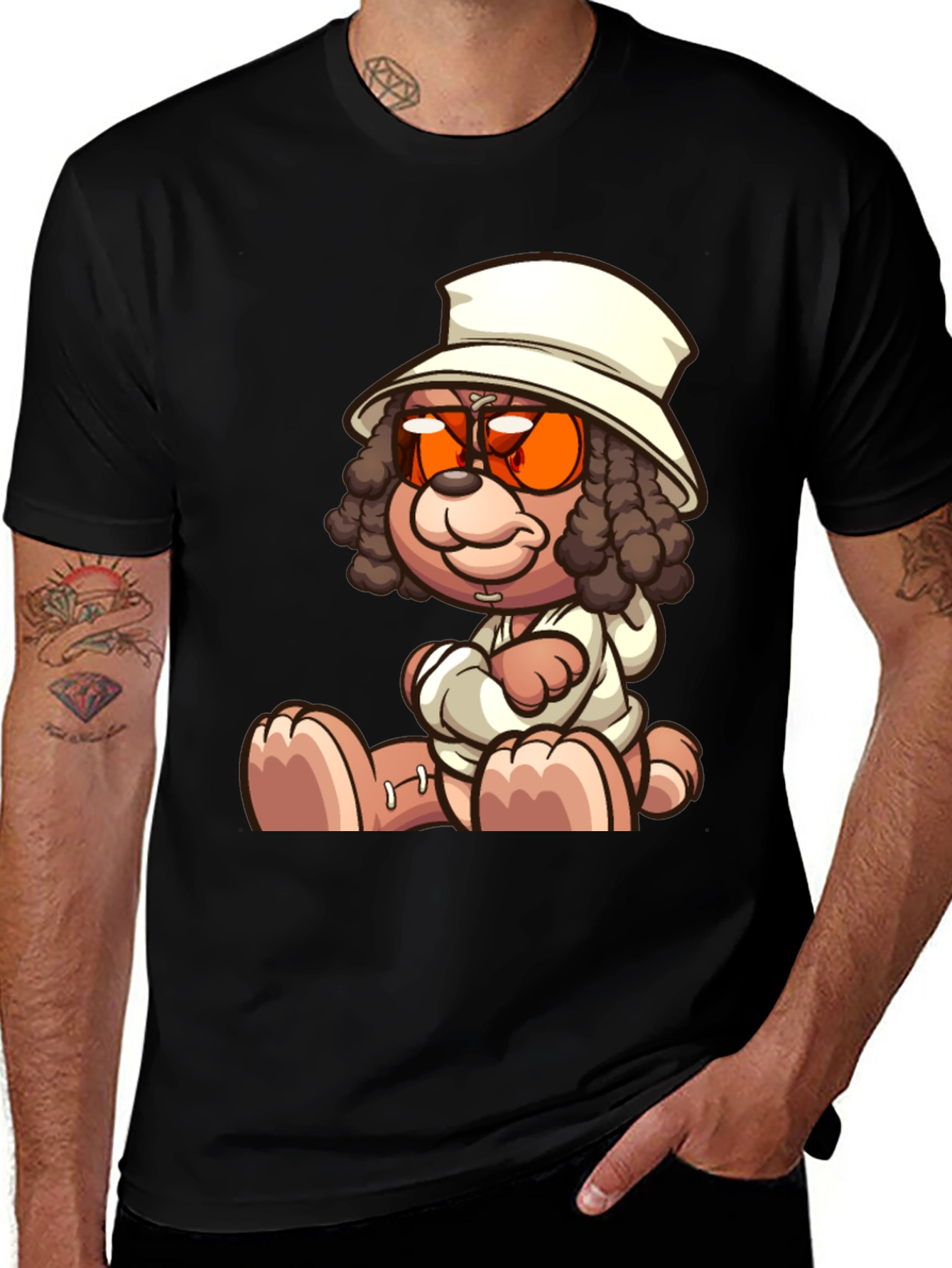 Variant 29 of Cartoon Teddy Bear Graphic Black T-Shirt
