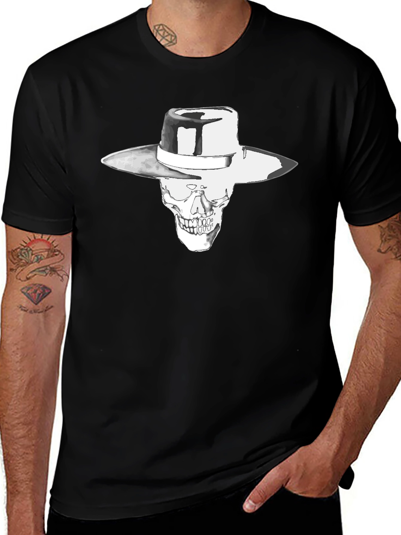 Variant 20 of Skull in Hat Graphic Black T-Shirt