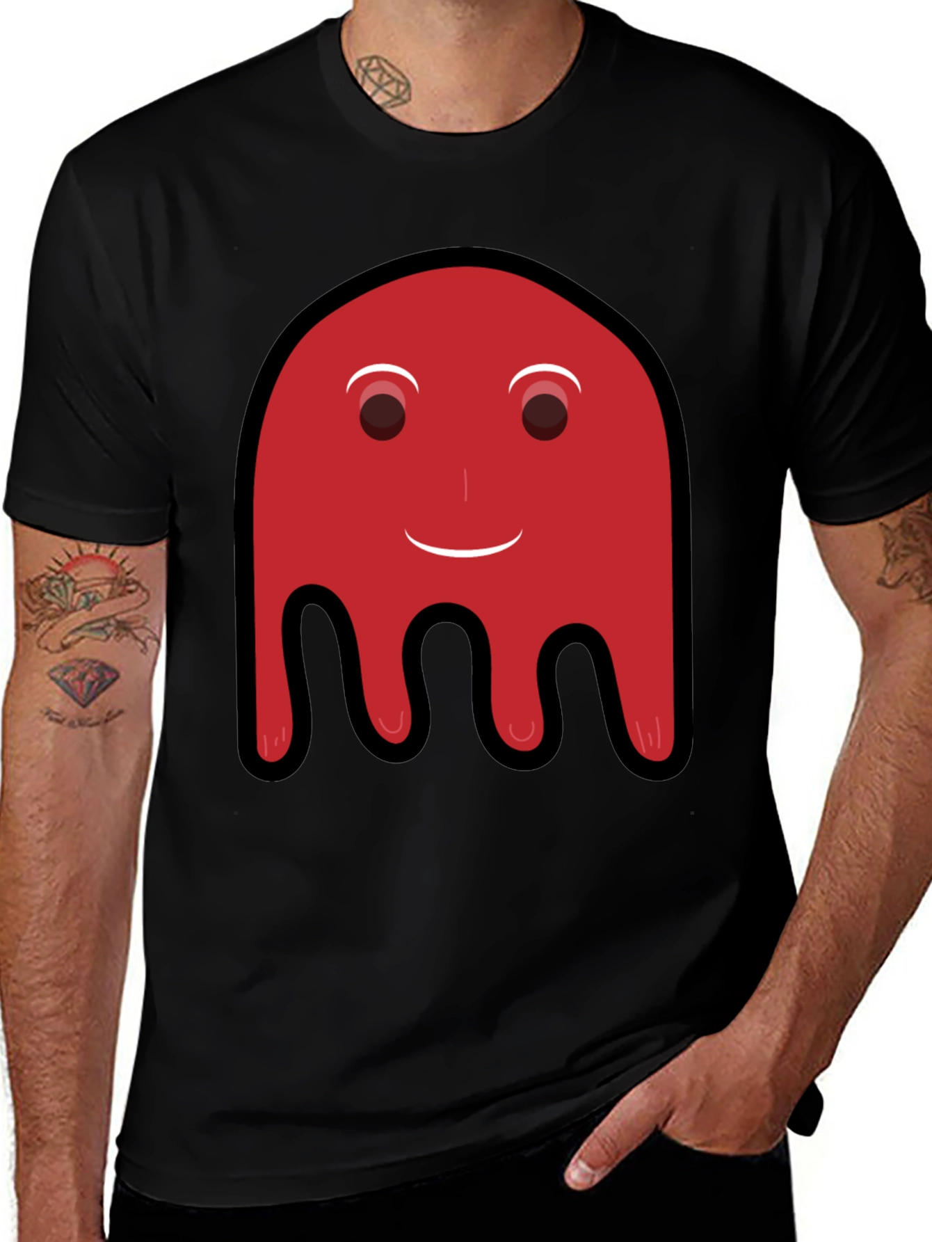 Variant 3 of Red Ghost Graphic Print Black T-Shirt