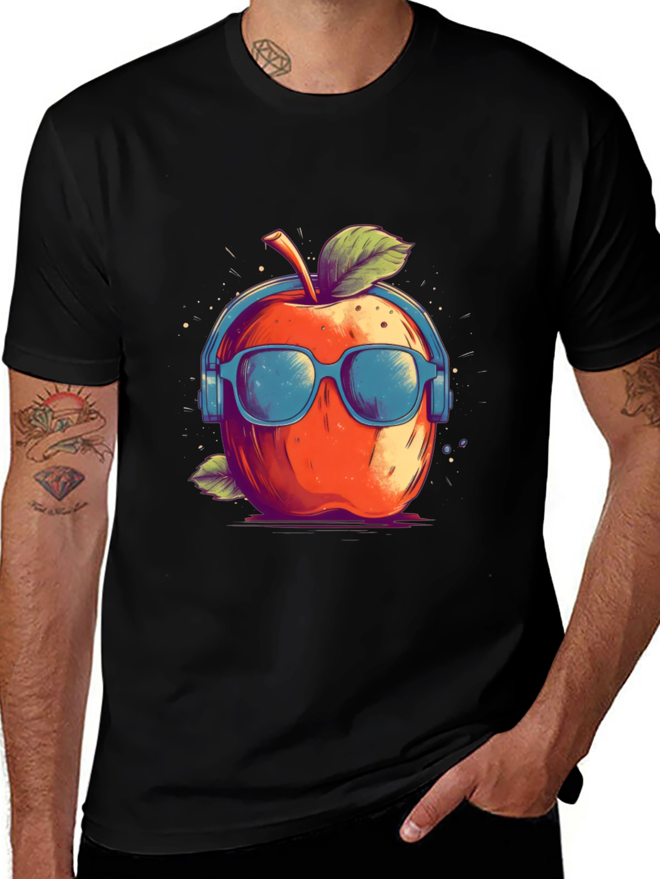 Variant 14 of Cool Apple Graphic Tee - Black Cotton T-Shirt