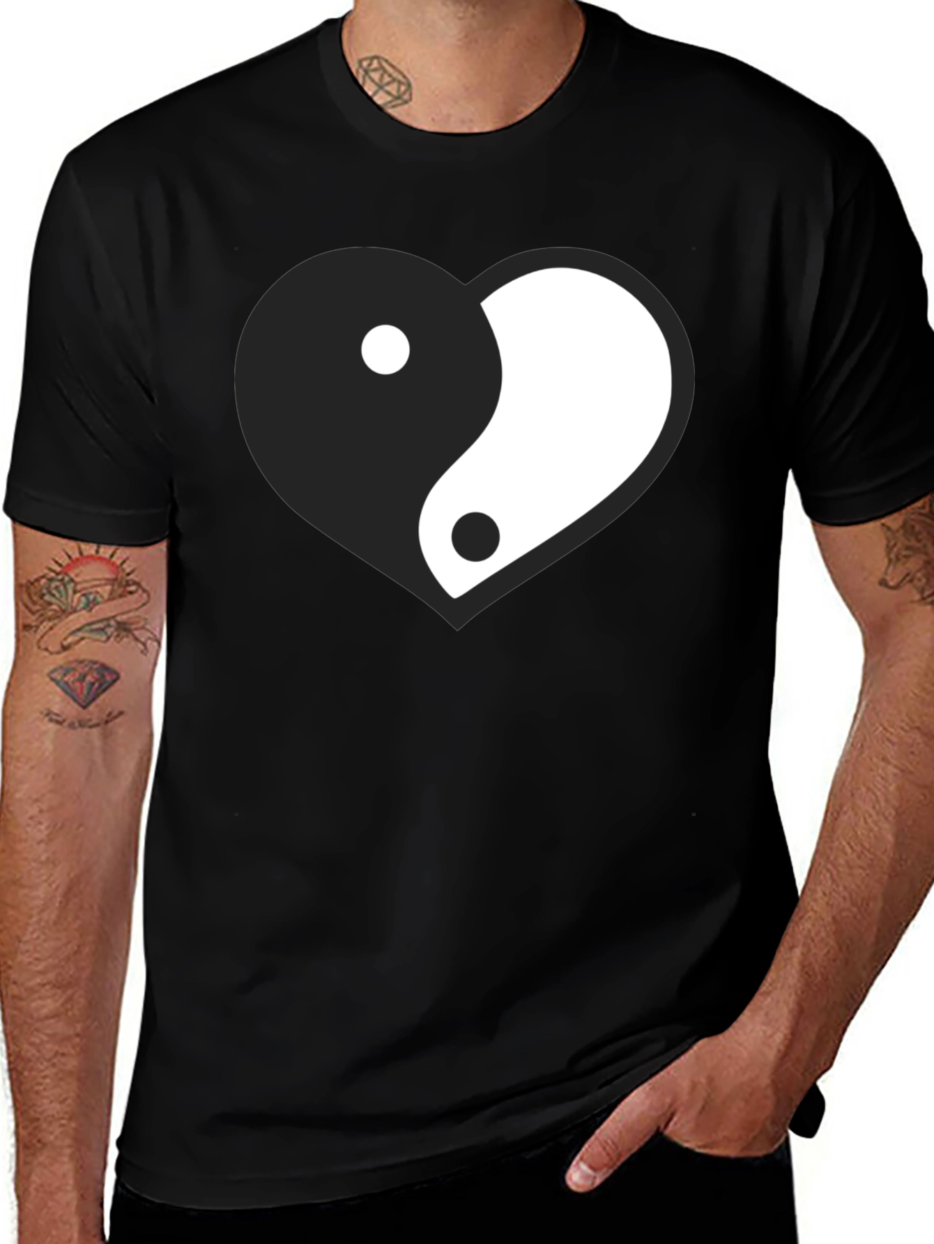 Yin Yang Heart Graphic Black Tee