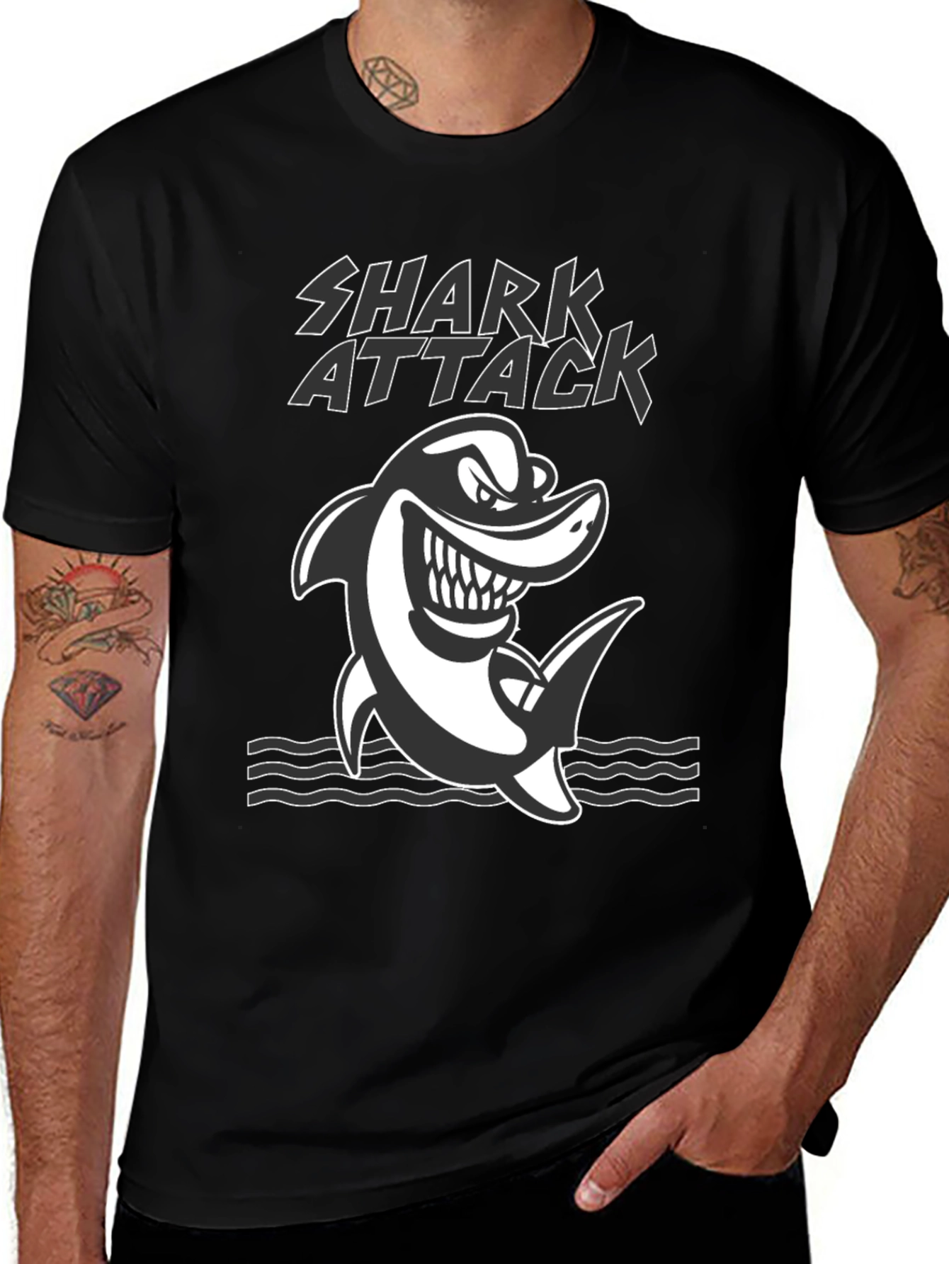 Variant 5 of Shark Attack Graphic Tee - Black Cotton T-Shirt