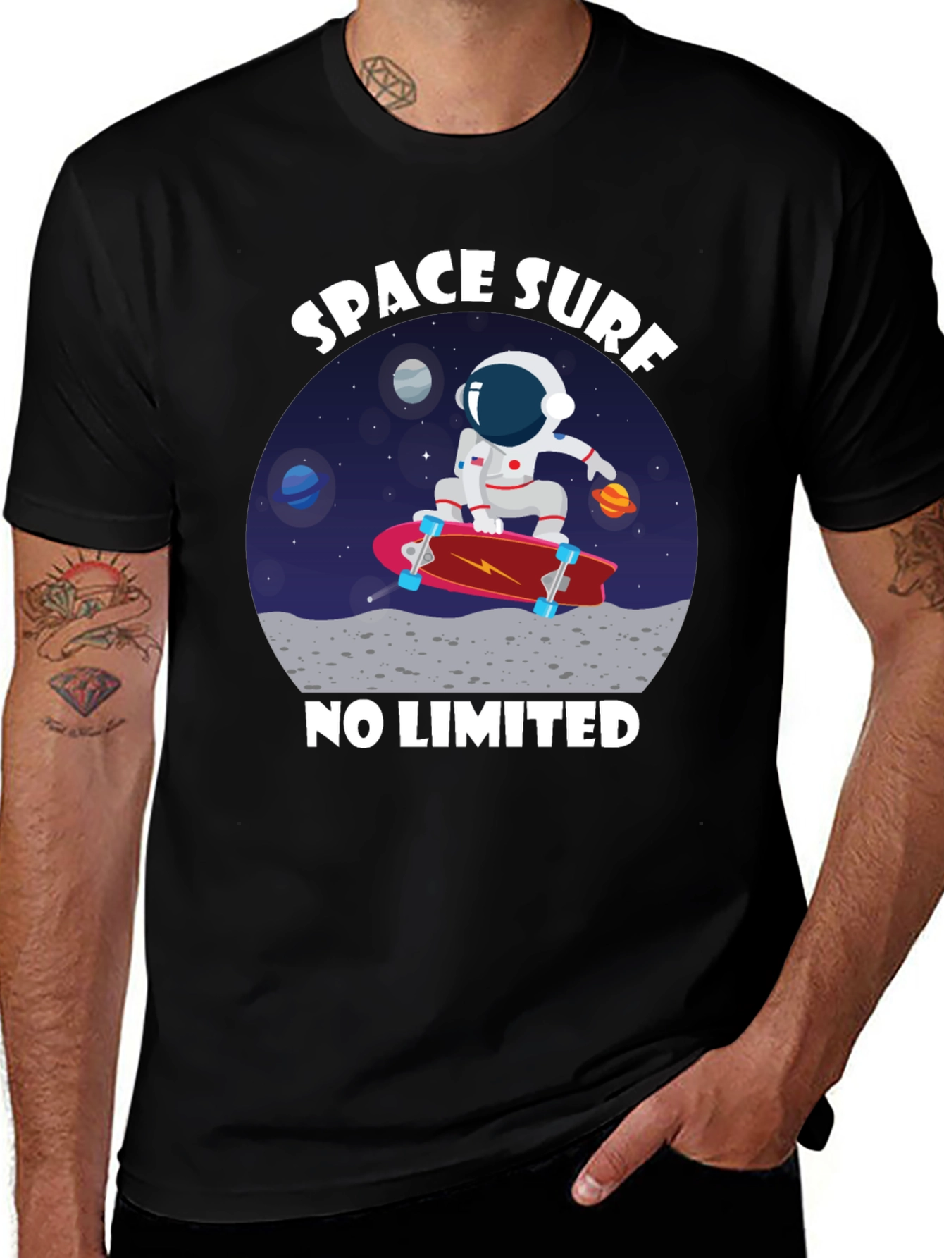 Variant 27 of Space Surf T-Shirt - Astronaut Skateboard Tee