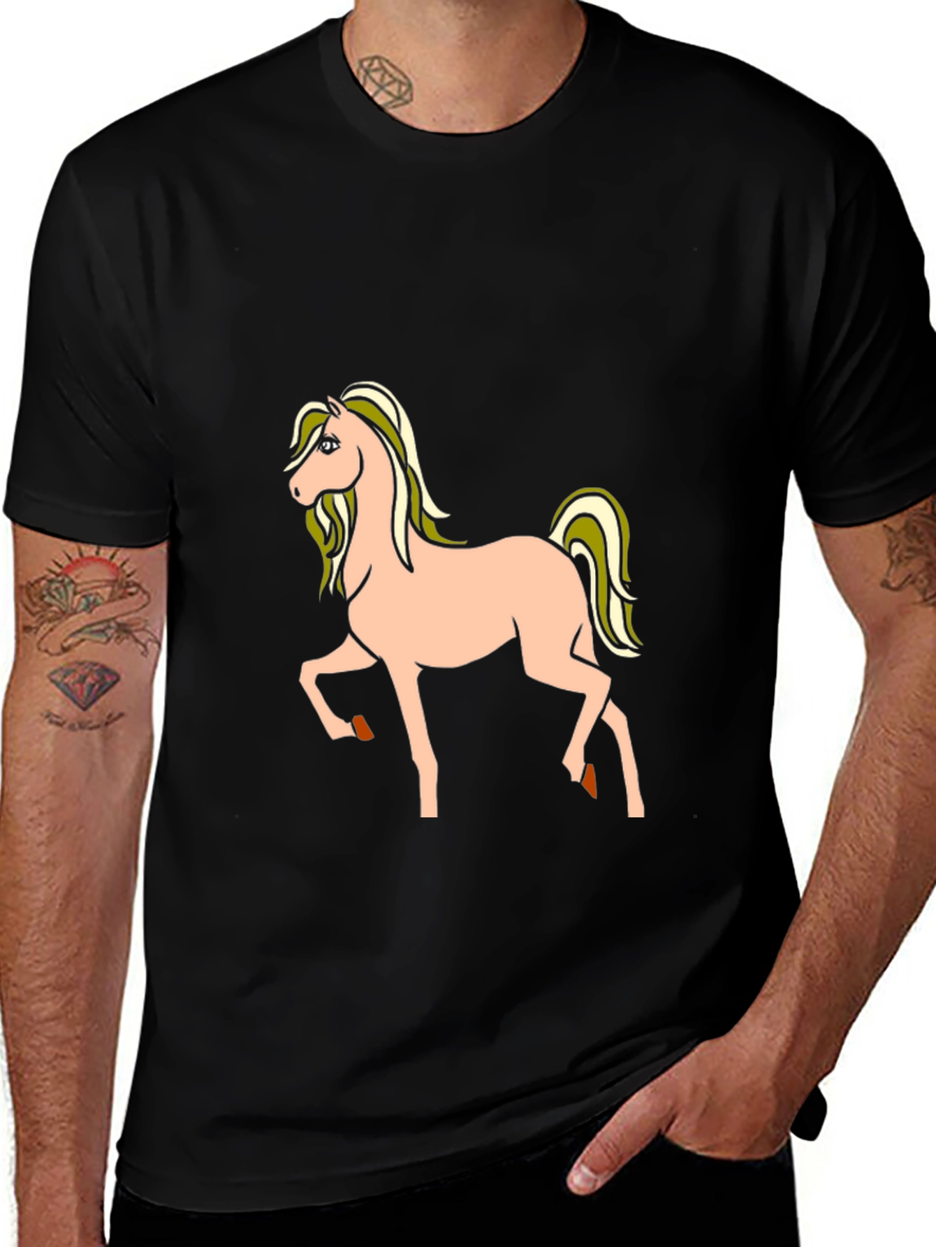 Variant 24 of Black T-Shirt with Cartoon Horse Graphic