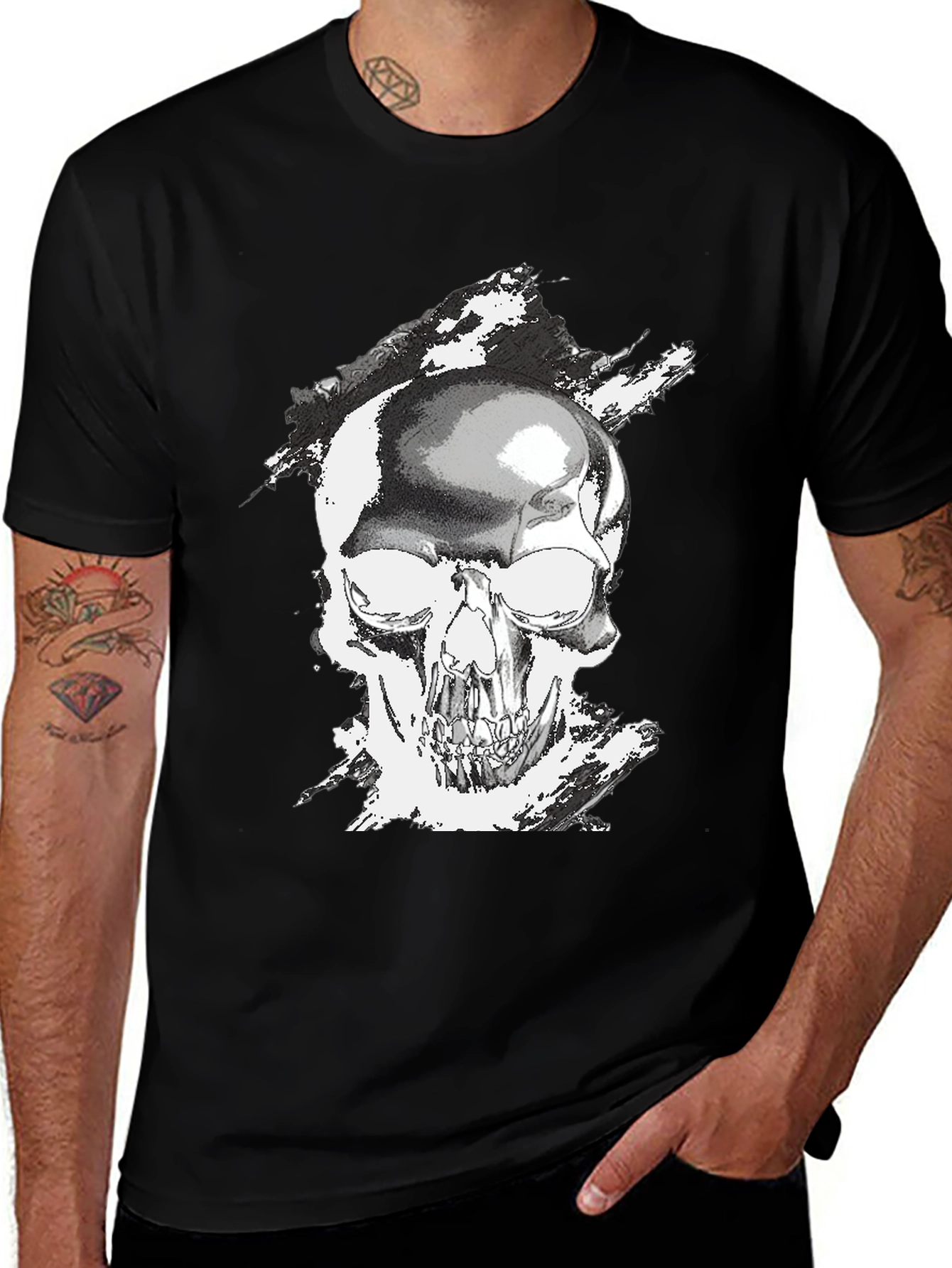 Variant 25 of Skull Graphic Tee - Black Casual T-Shirt