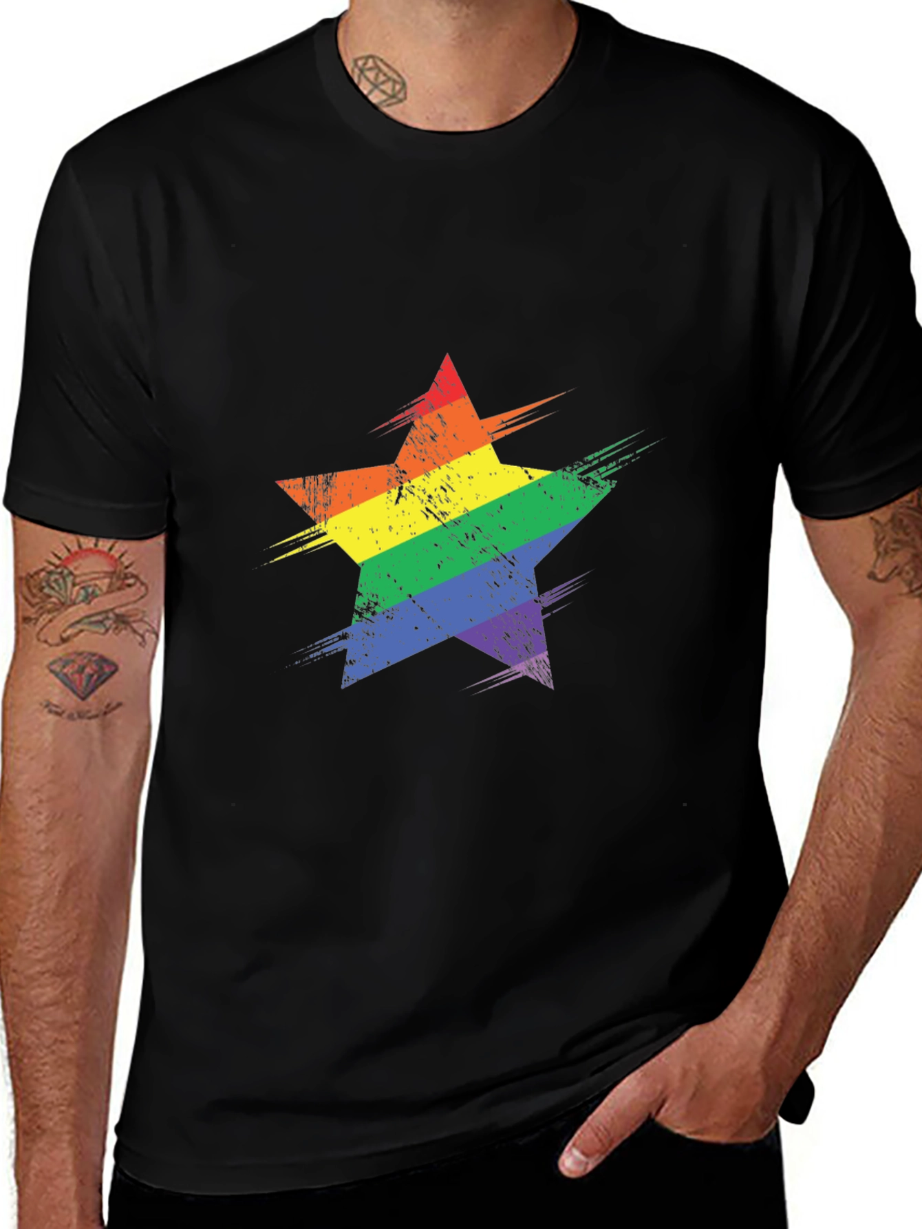 Variant 20 of Rainbow Star Graphic Black T-Shirt
