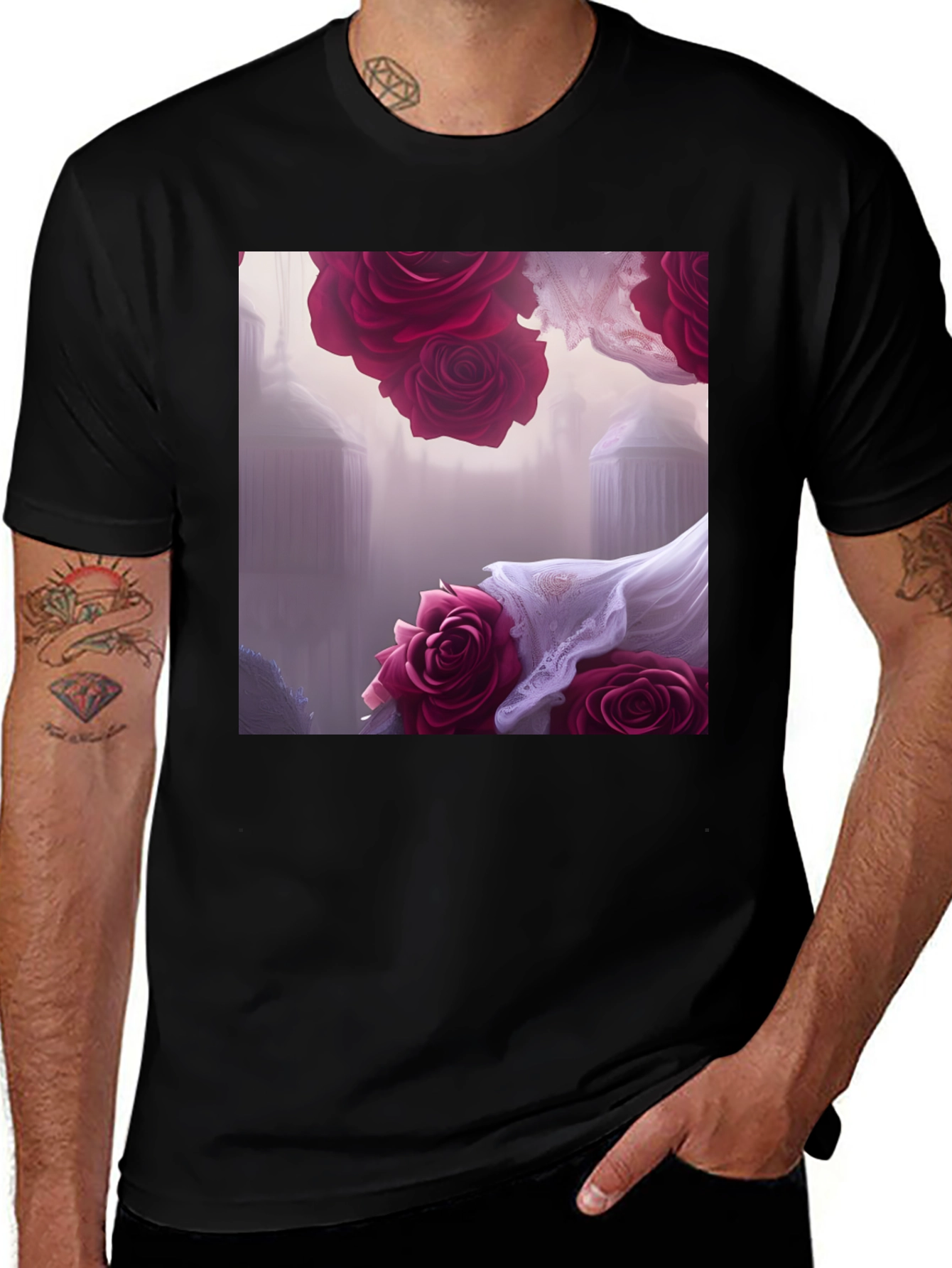 Variant 22 of Floral Fantasy T-Shirt - Elegant Rose Design