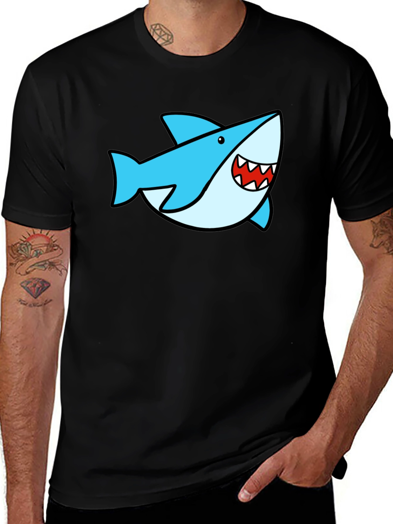Variant 3 of Cartoon Shark Black T-Shirt - Men's Graphic Tee
