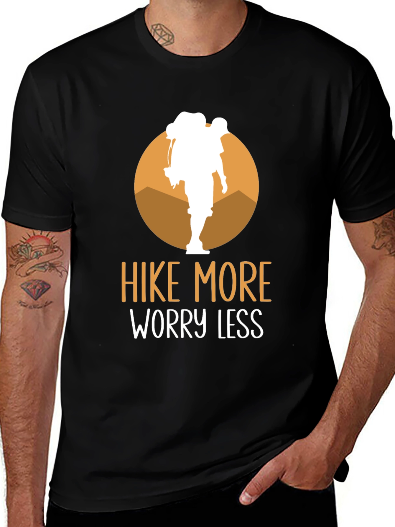 Variant 16 of Hike More Worry Less Graphic Tee - Outdoor Adventure Shirt