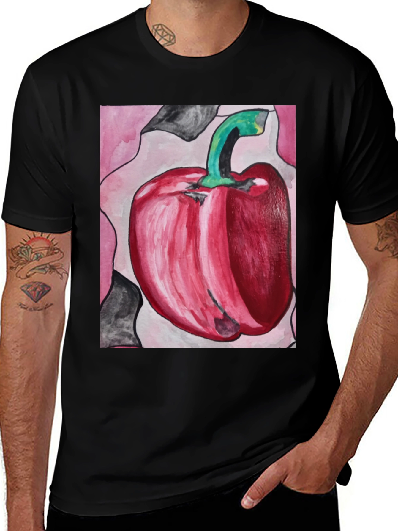 Variant 16 of Red Pepper Art Graphic Tee - Unisex Black T-Shirt