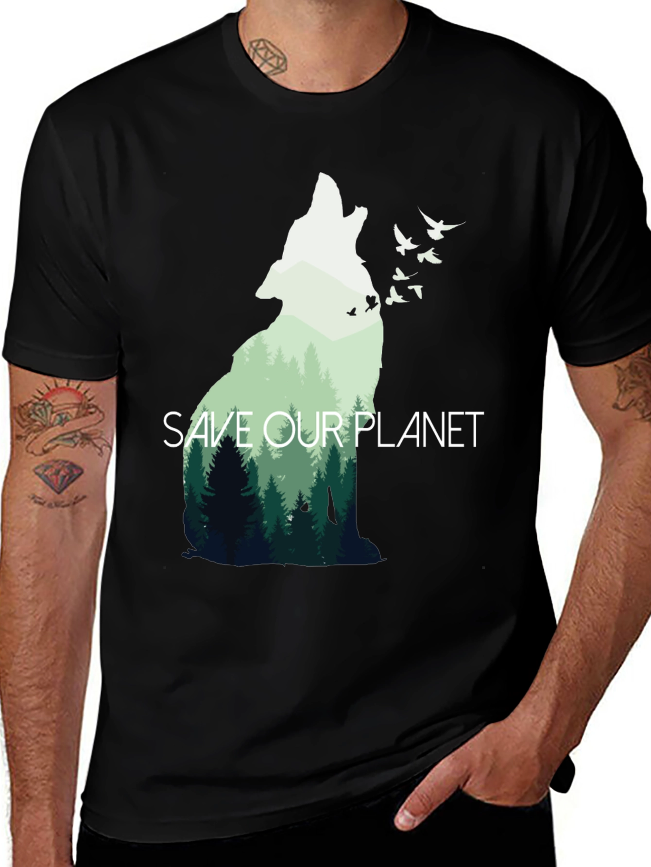 Variant 19 of Save Our Planet Wolf Graphic Tee