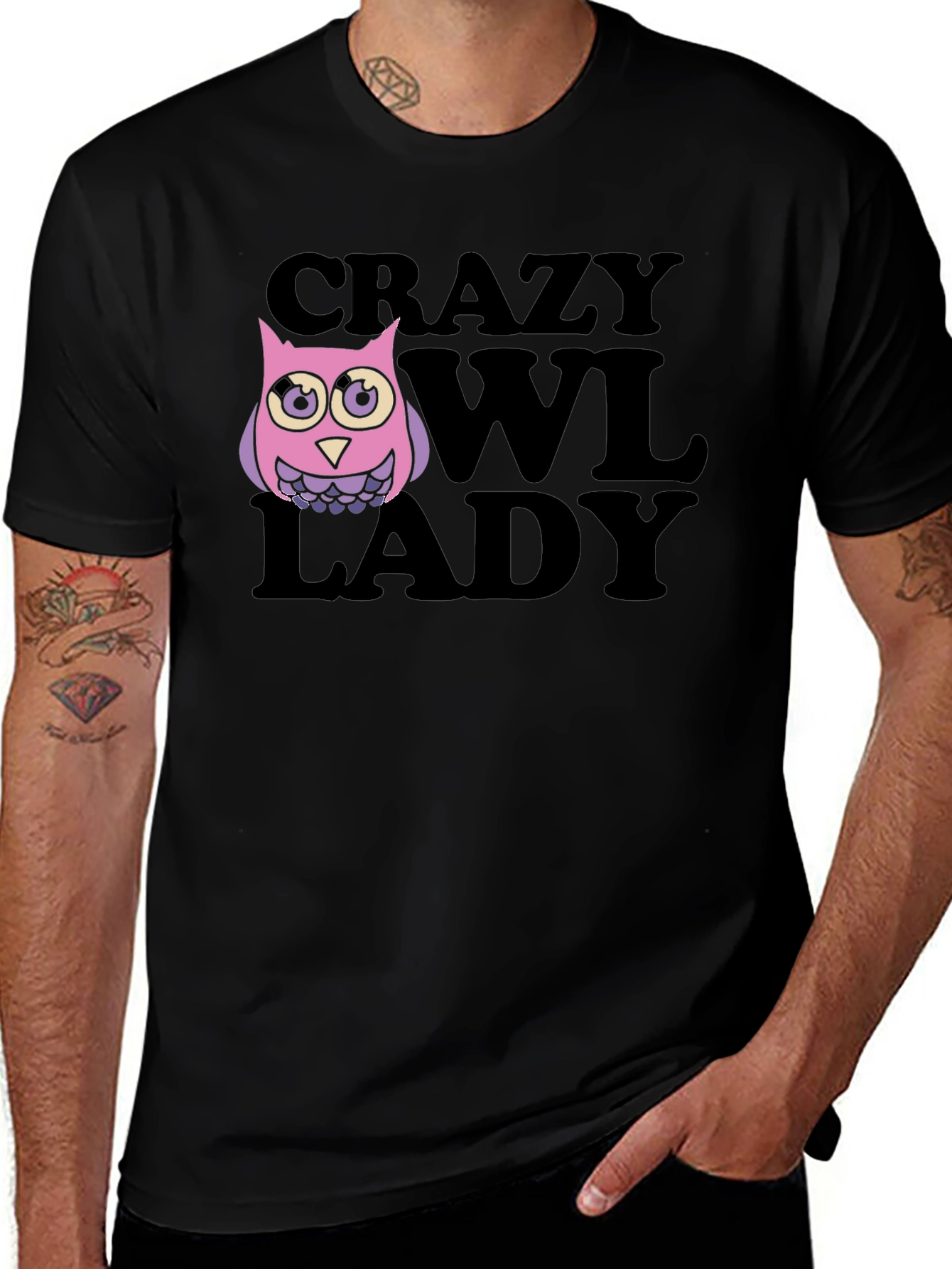 Variant 13 of Crazy Owl Lady T-Shirt - Novelty Tee