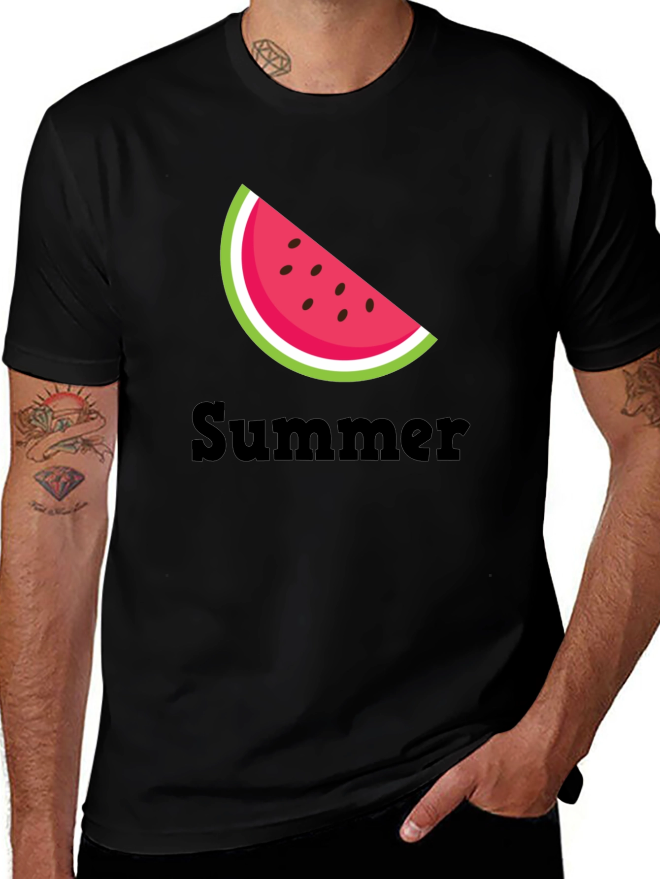 Black Summer Watermelon Slice Black T-Shirt main image