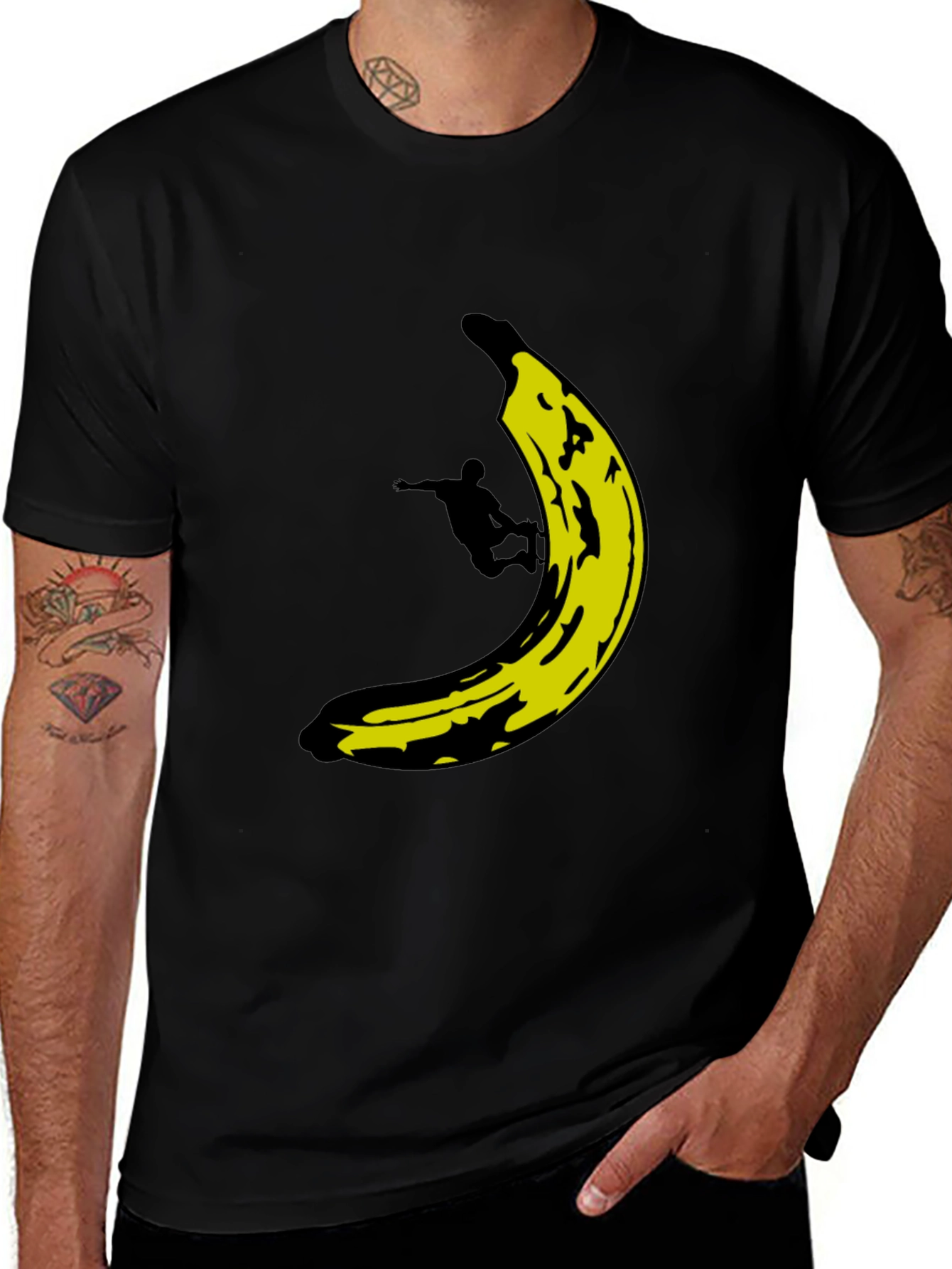 Variant 2 of Banana Skater Graphic Tee - Black Cotton T-Shirt