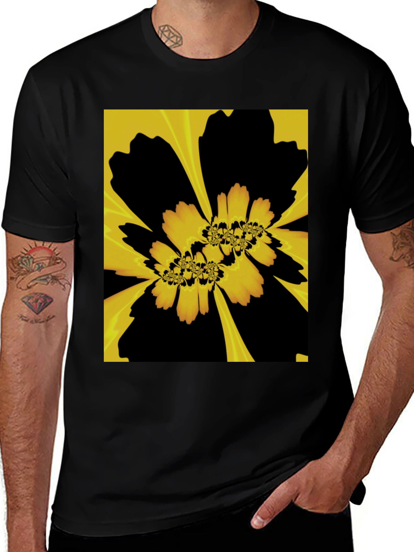 Black Abstract Floral Graphic Black T-Shirt main image