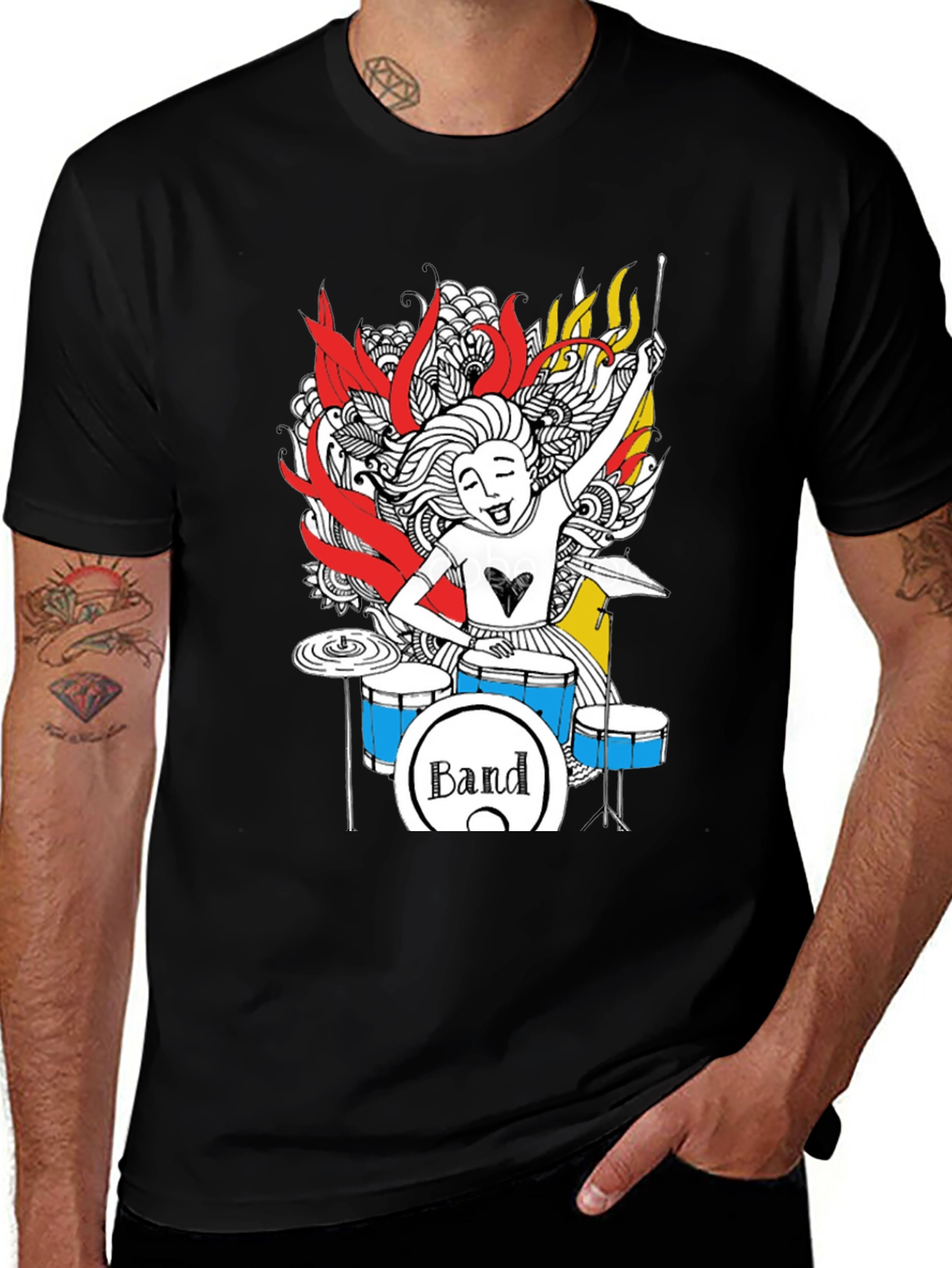 Variant 13 of Band Tee - Drummer Girl Graphic T-Shirt