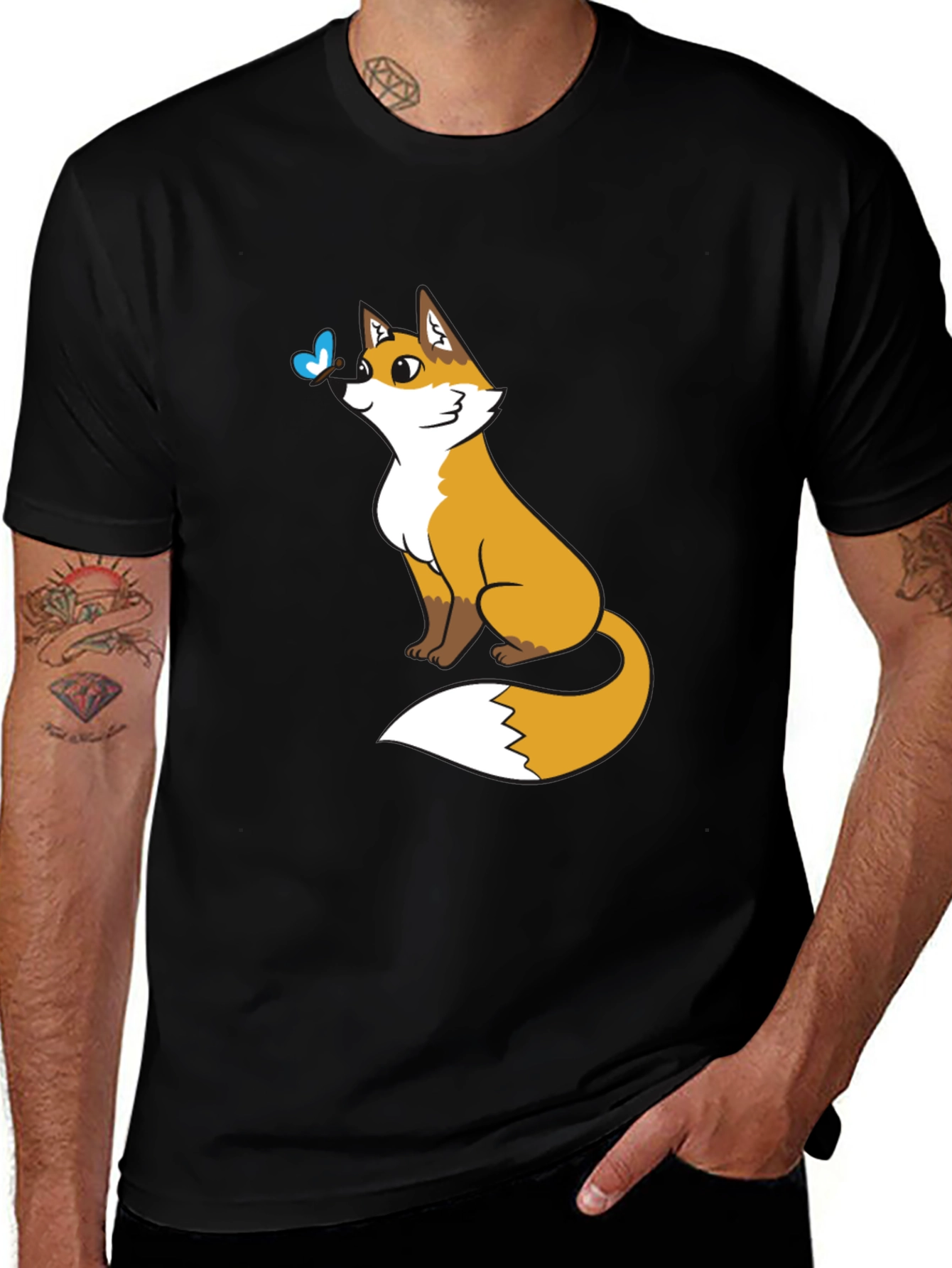 Variant 7 of Fox & Butterfly Graphic Tee - Black Casual Shirt