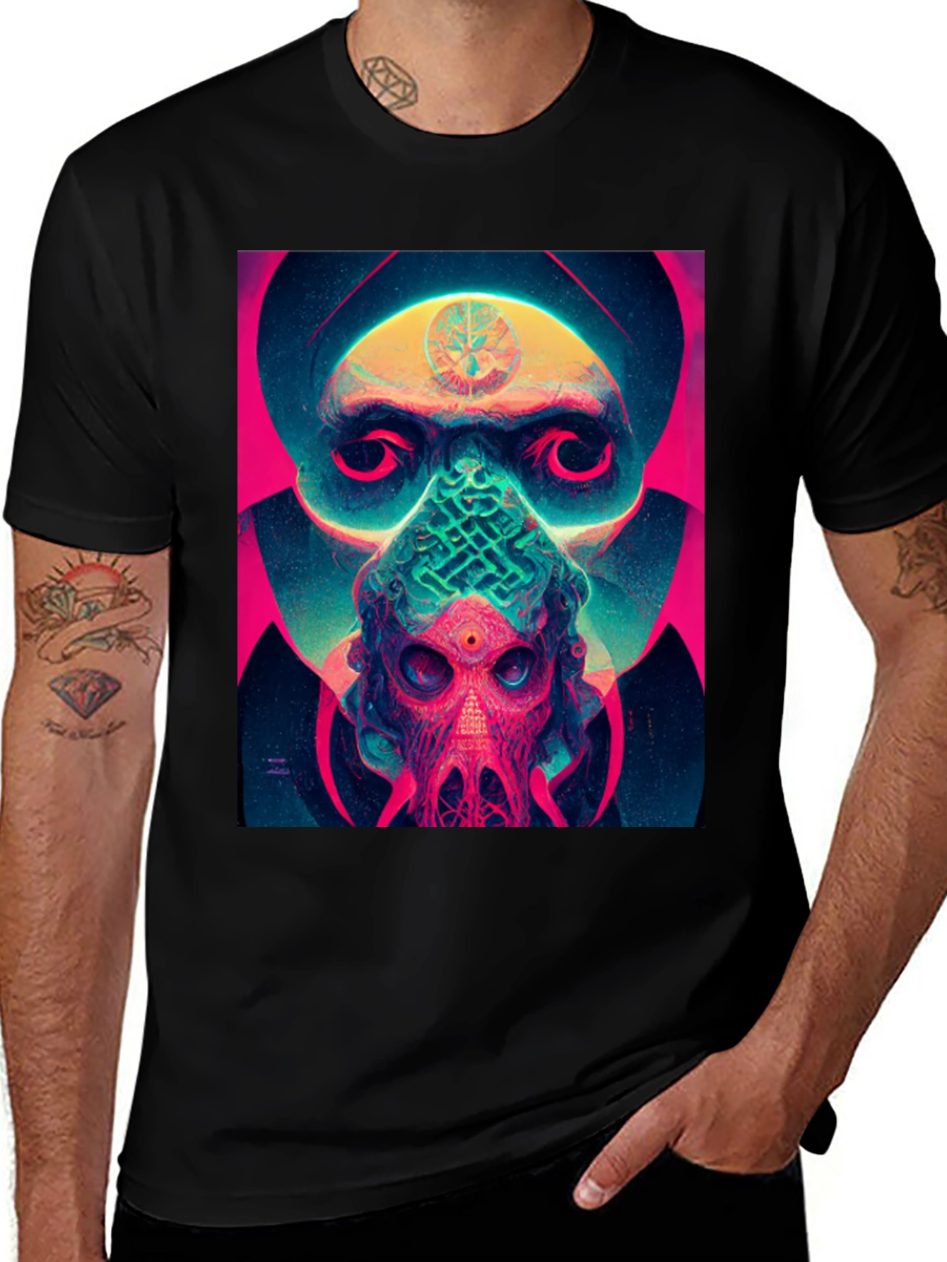Variant 22 of Mystic Skull Graphic Tee - Black Cotton Blend