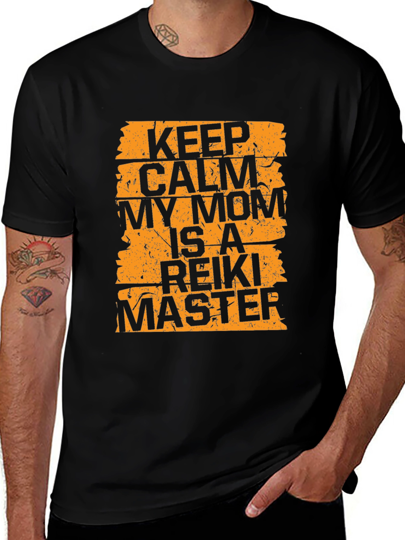 Keep Calm My Mom is a Reiki Master Black T-Shirt