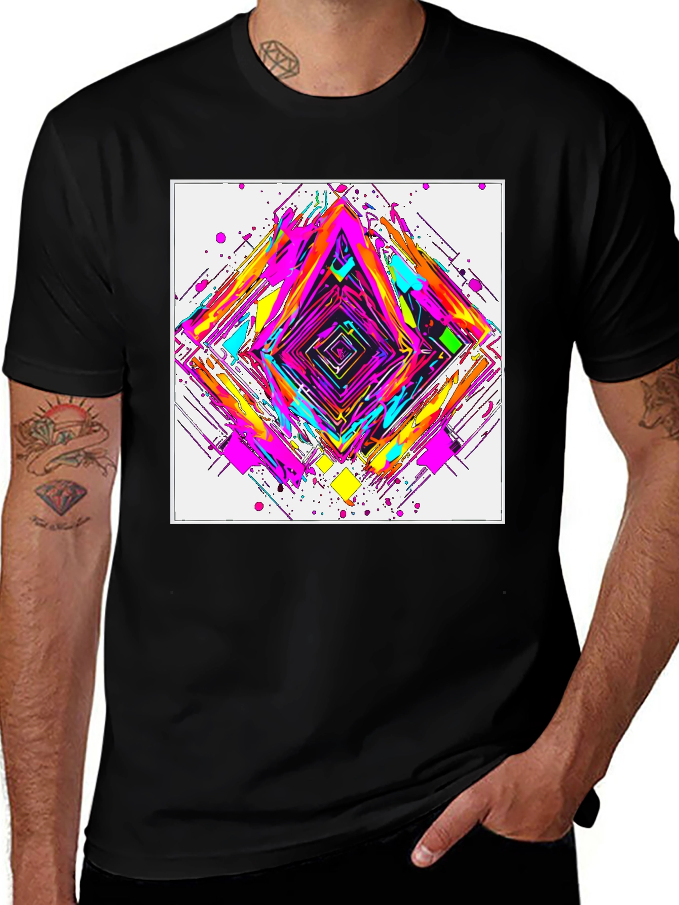 Variant 21 of Abstract Geometric Graphic Print Black T-Shirt