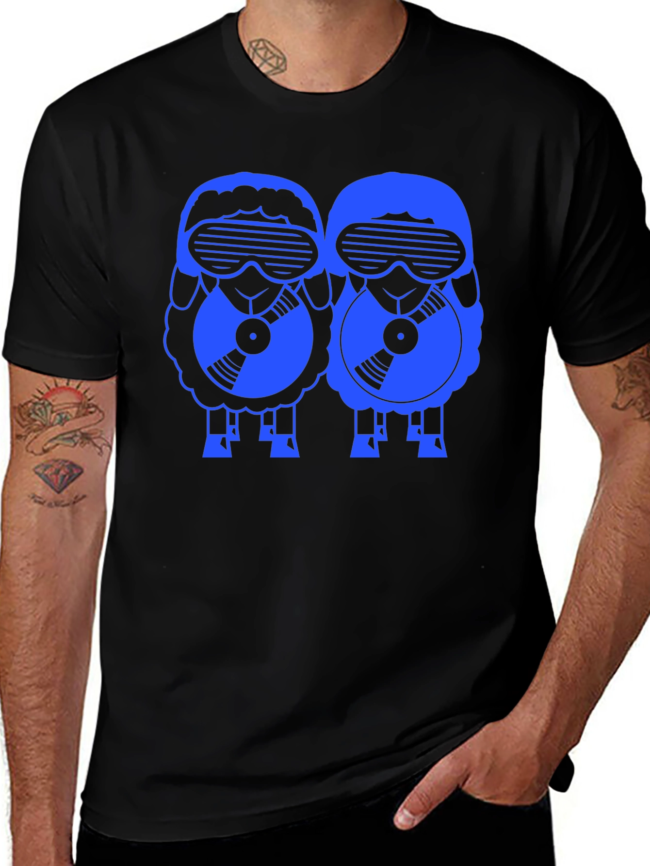 Variant 5 of Retro DJ Sheep T-Shirt - Black