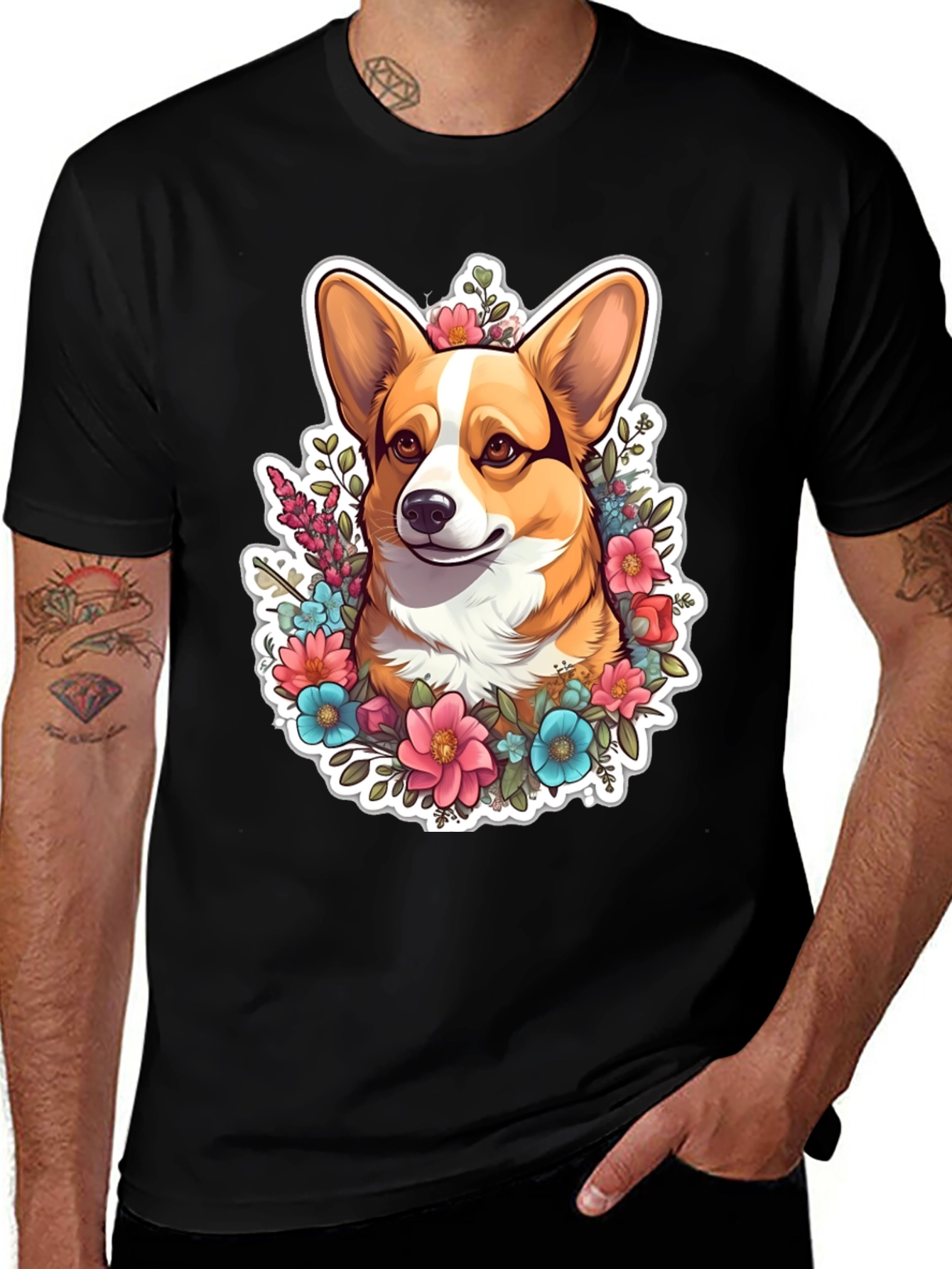 Variant 29 of Corgi Dog Floral T-Shirt - Cute Pet Lover Tee