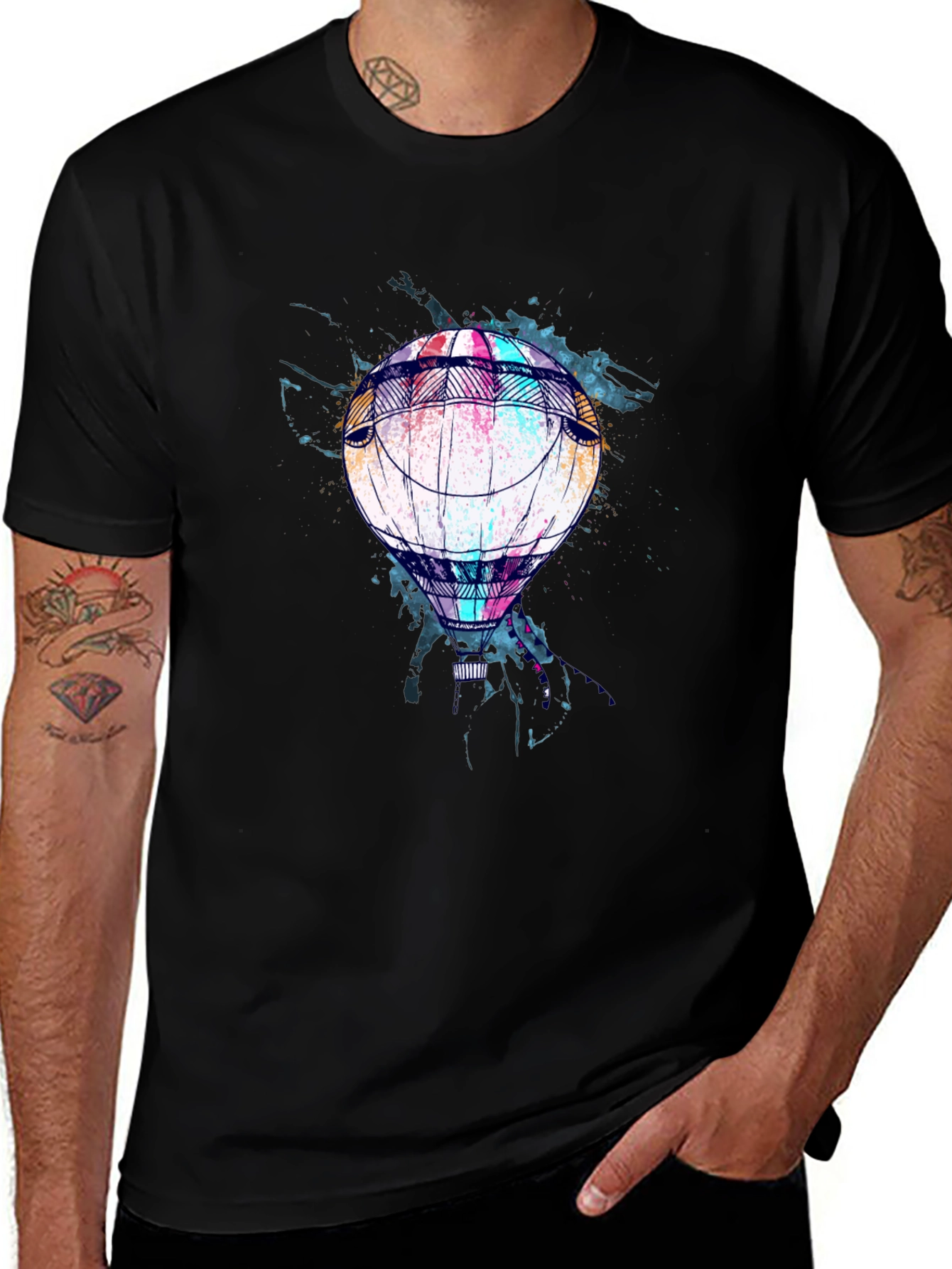 Variant 8 of Balloon Graphic Print Men's Black T-Shirt