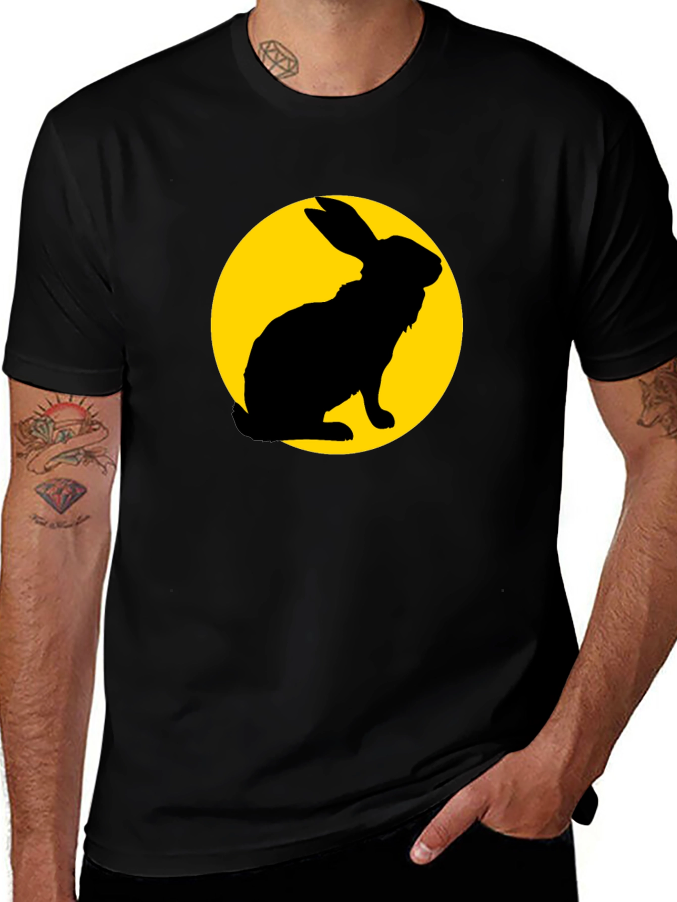 Variant 6 of Black T-Shirt with Rabbit Moon Silhouette