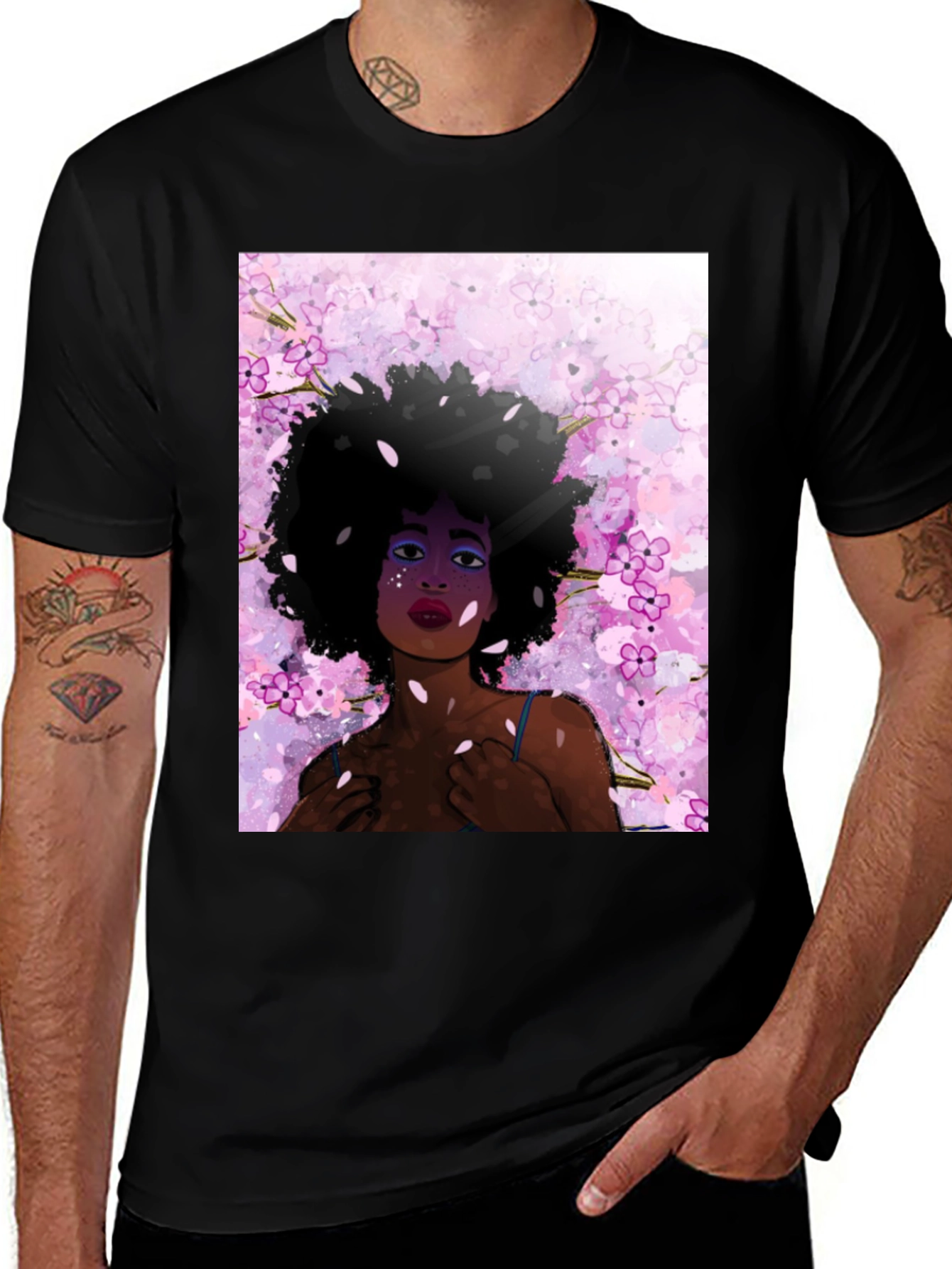Variant 12 of Black Tee with Floral Woman Graphic