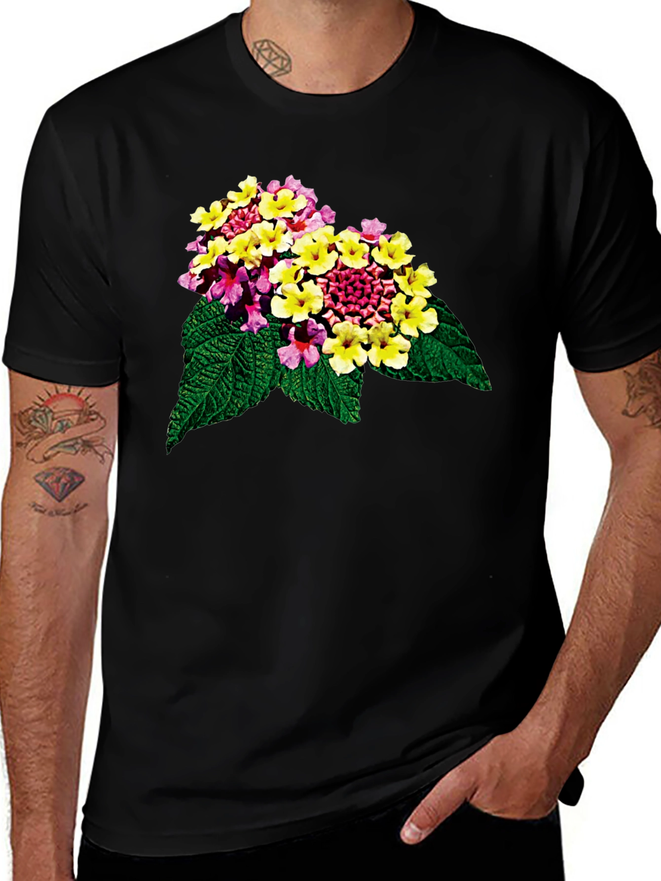 Variant 26 of Floral Print Tee - Black Casual T-Shirt