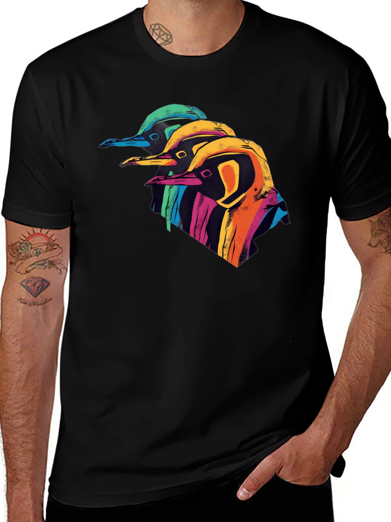 Variant 4 of Colorful Penguin Graphic Black T-Shirt