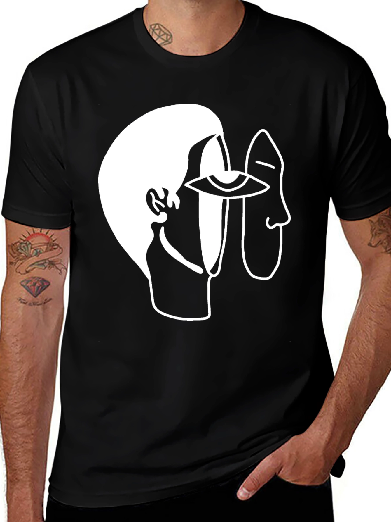 Variant 10 of Abstract Face Graphic Black T-Shirt