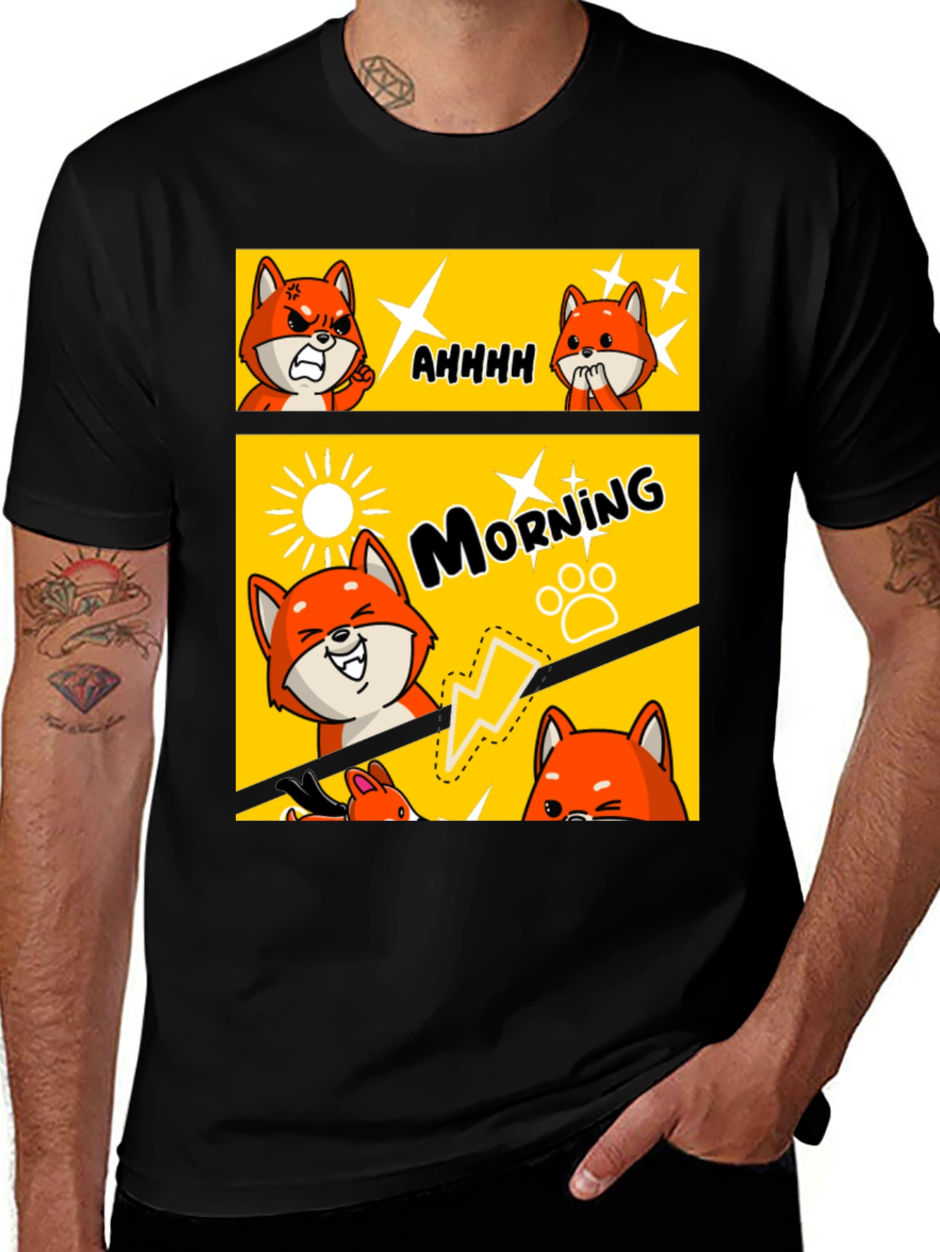 Funny Comic Fox Black T-Shirt