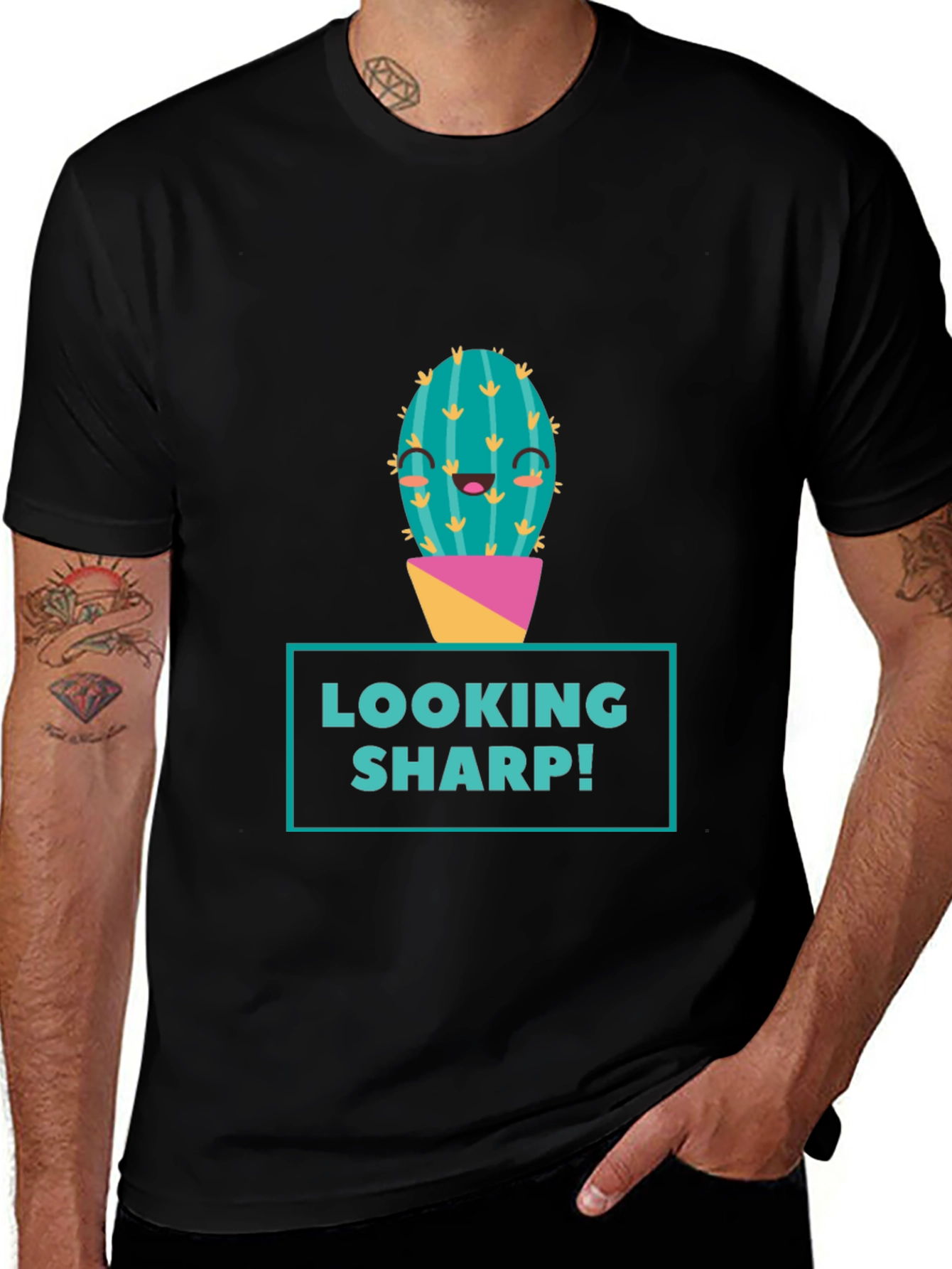 Black Looking Sharp Cactus Graphic Tee - Men's Black T-Shirt main image