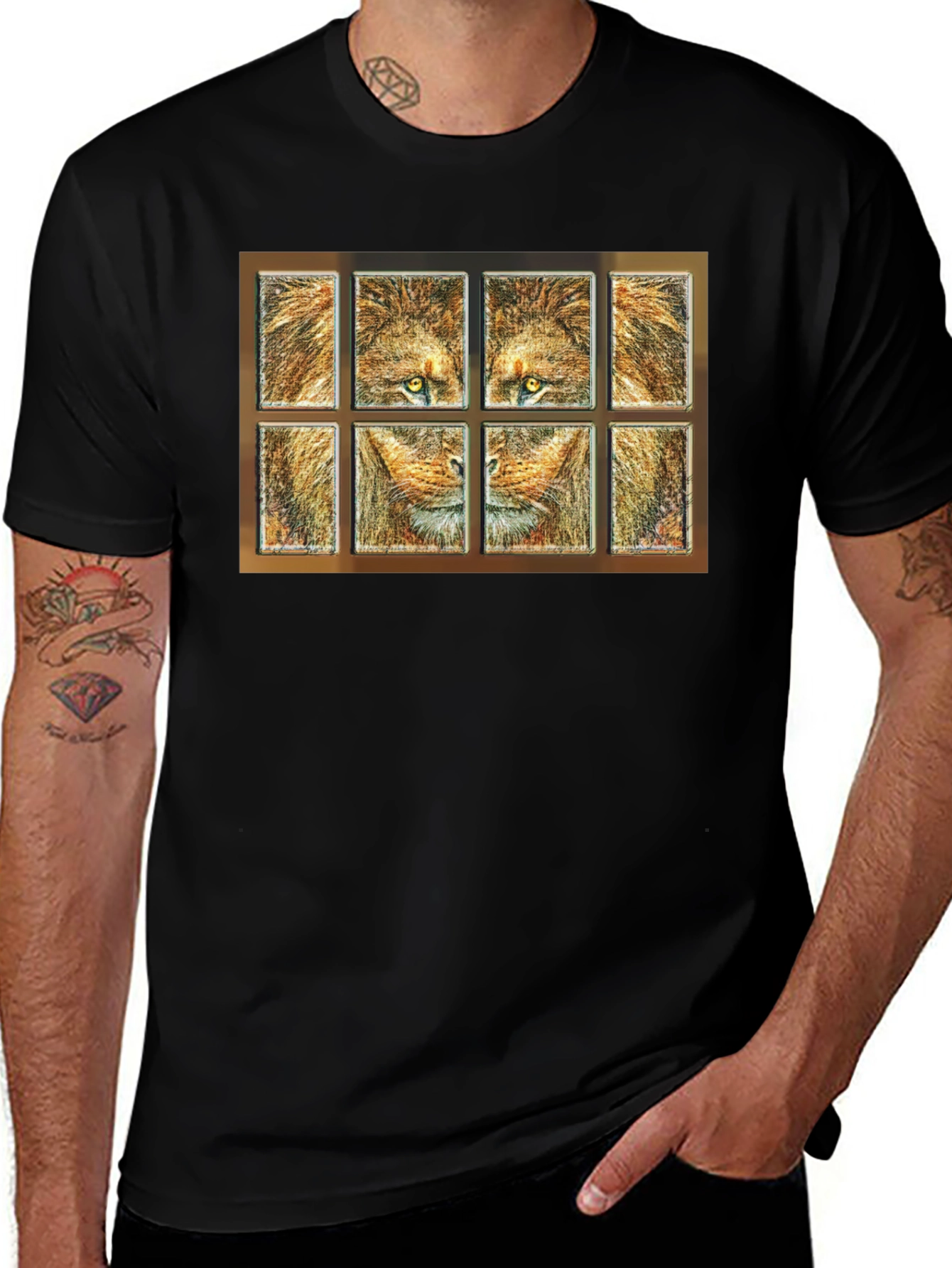 Variant 13 of Lion Face Panel T-Shirt - Unique Graphic Tee