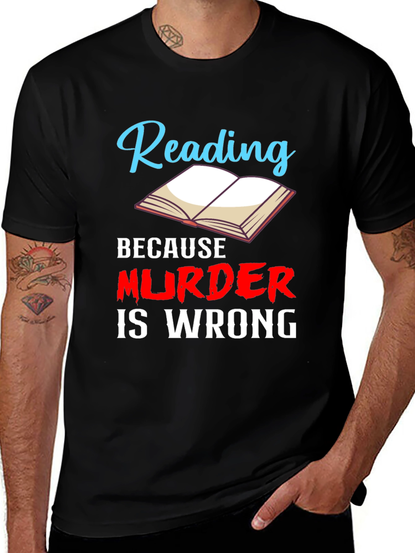 Black Reading Because Murder is Wrong Graphic Tee main image