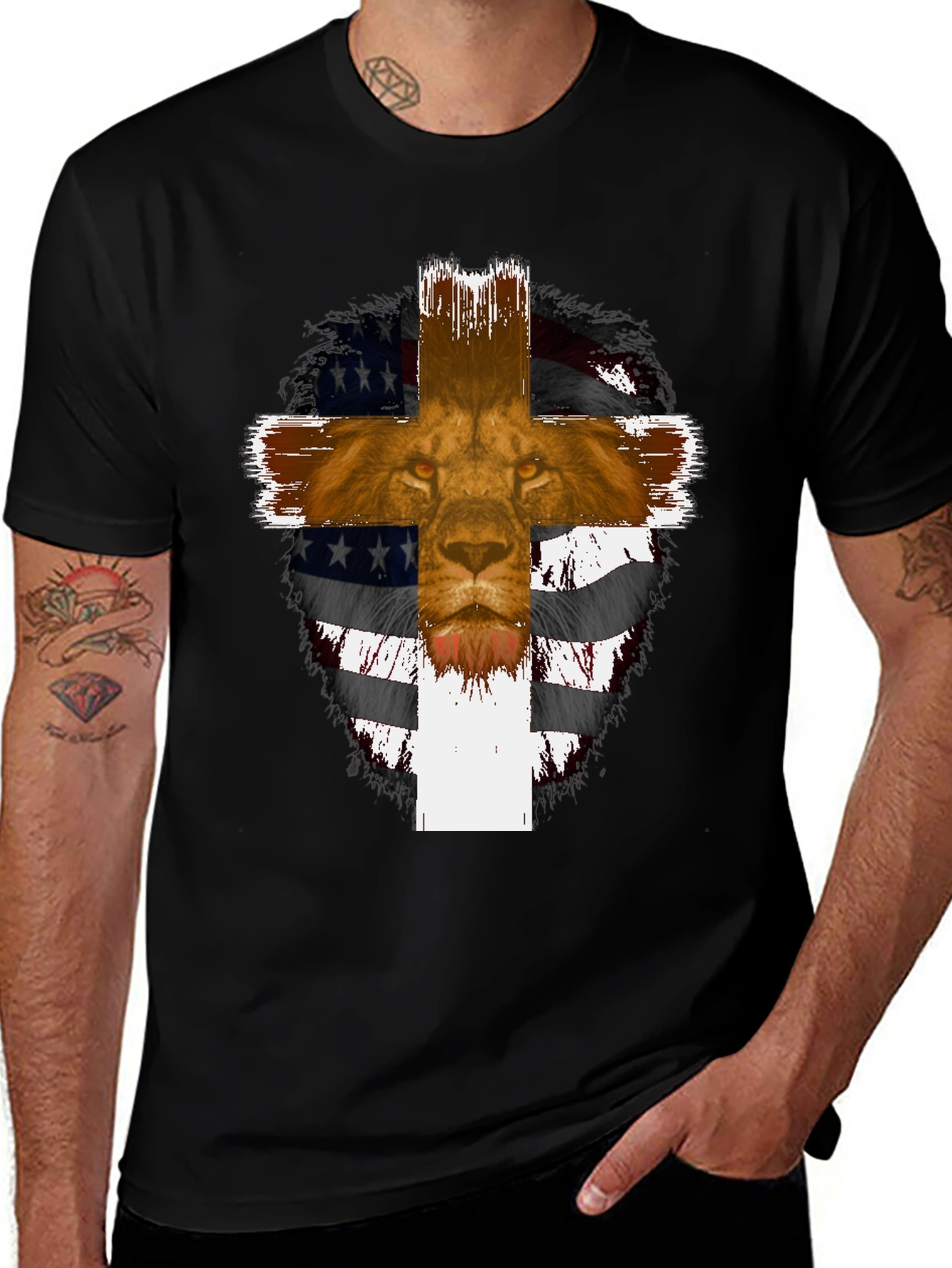 Variant 15 of Lion Cross USA Flag Graphic T-Shirt